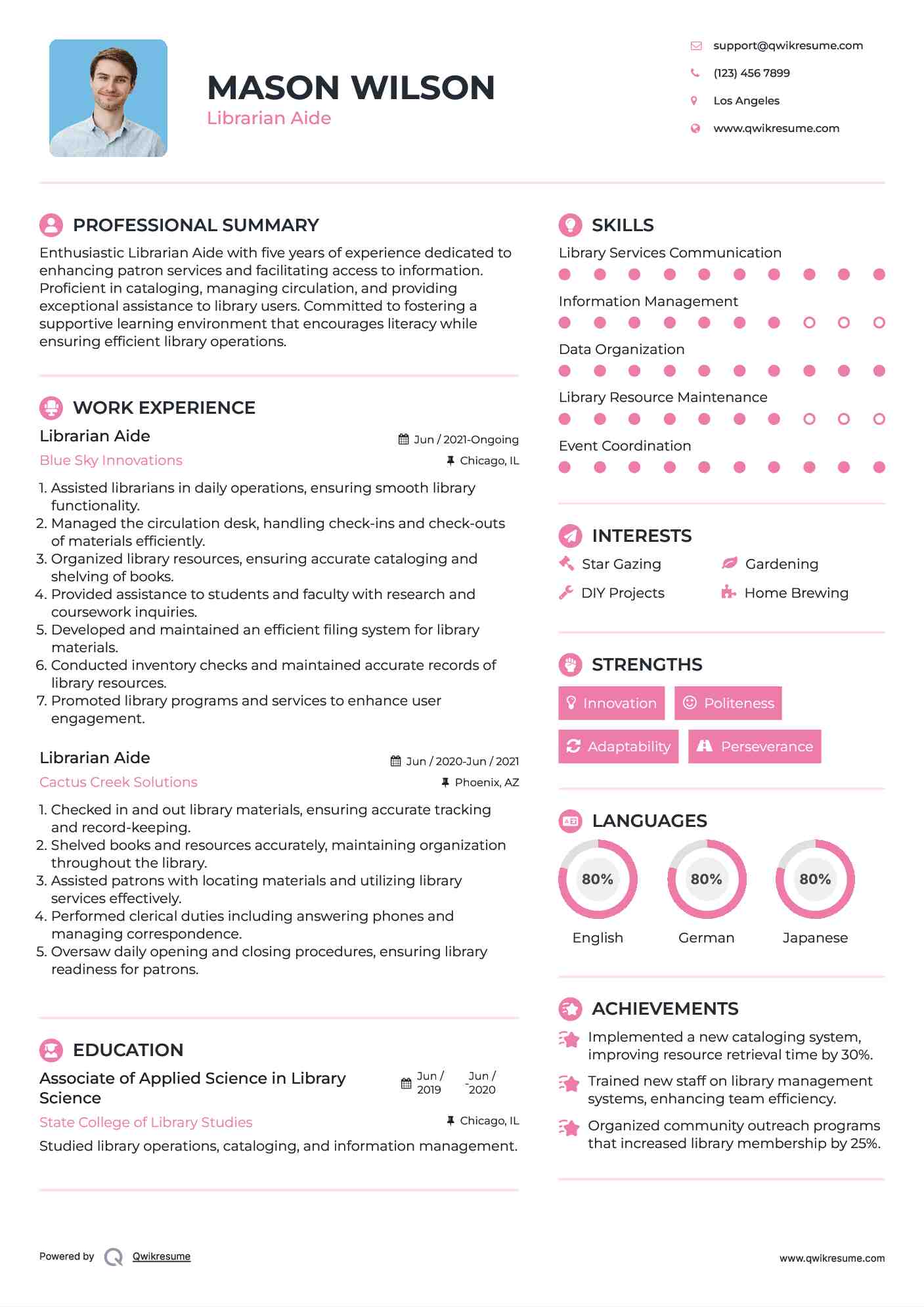 Librarian Aide Resume Format