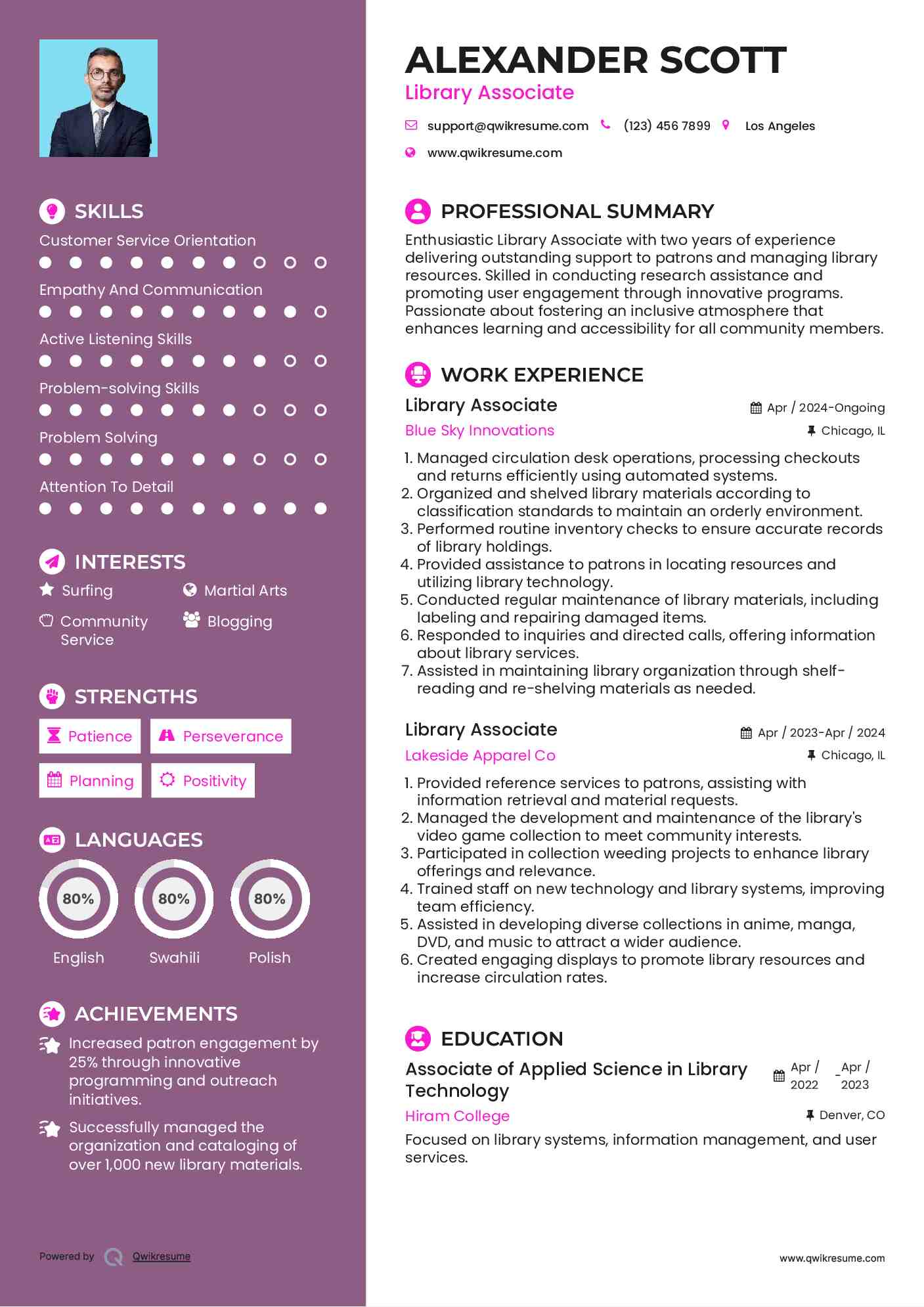 Library Associate Resume Template