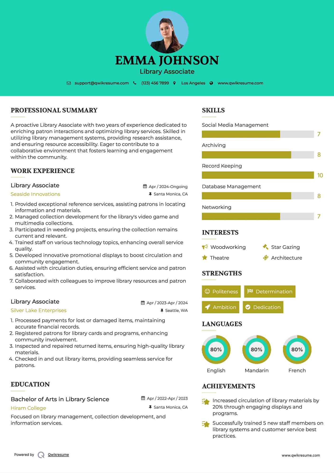 Library Associate Resume Format