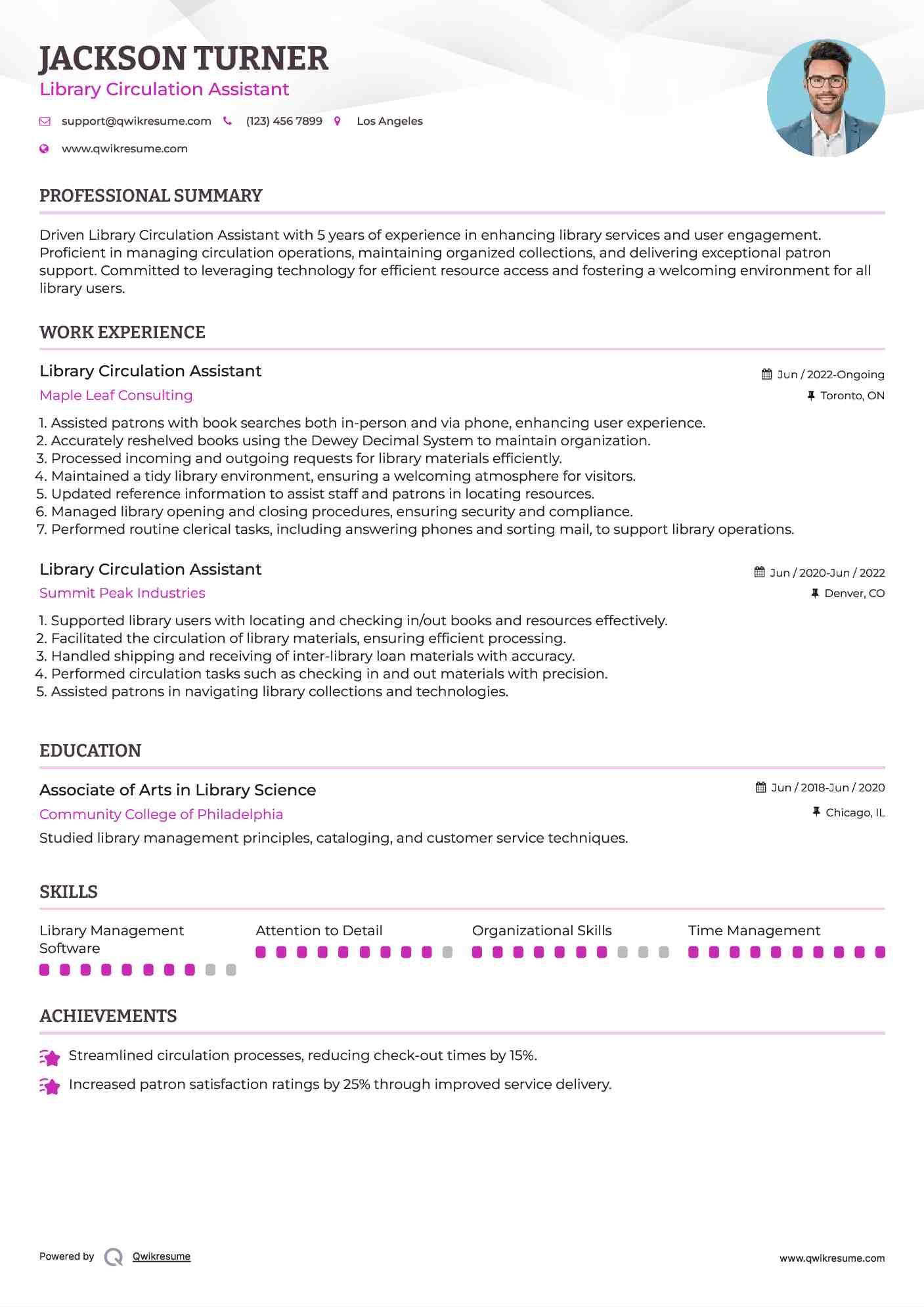 Library Circulation Assistant Resume Template