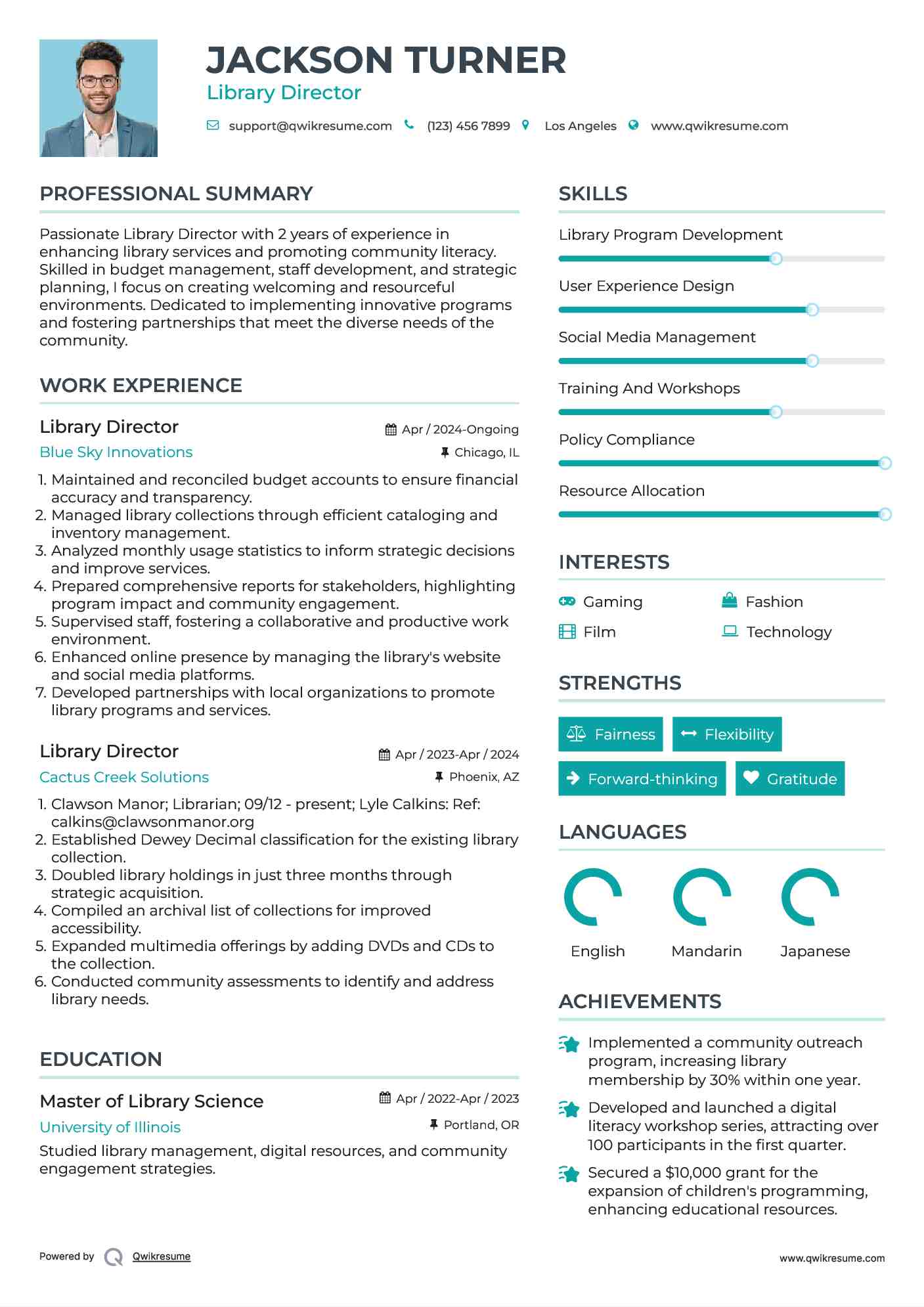 Library Director Resume Example