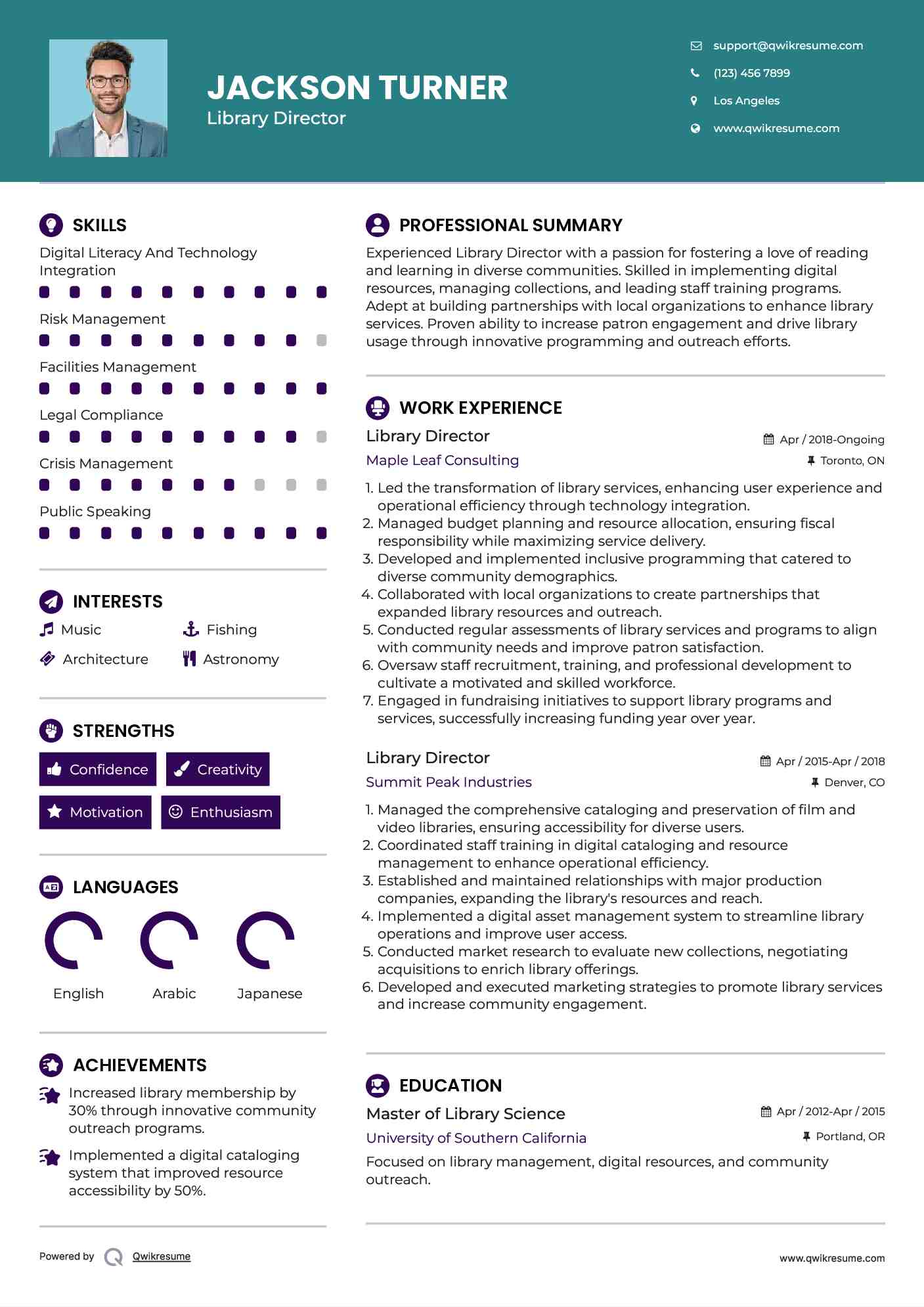 Library Director Resume Model