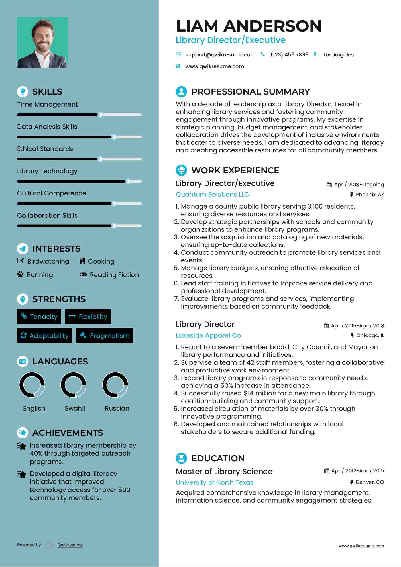 Library Director/Executive Resume Sample