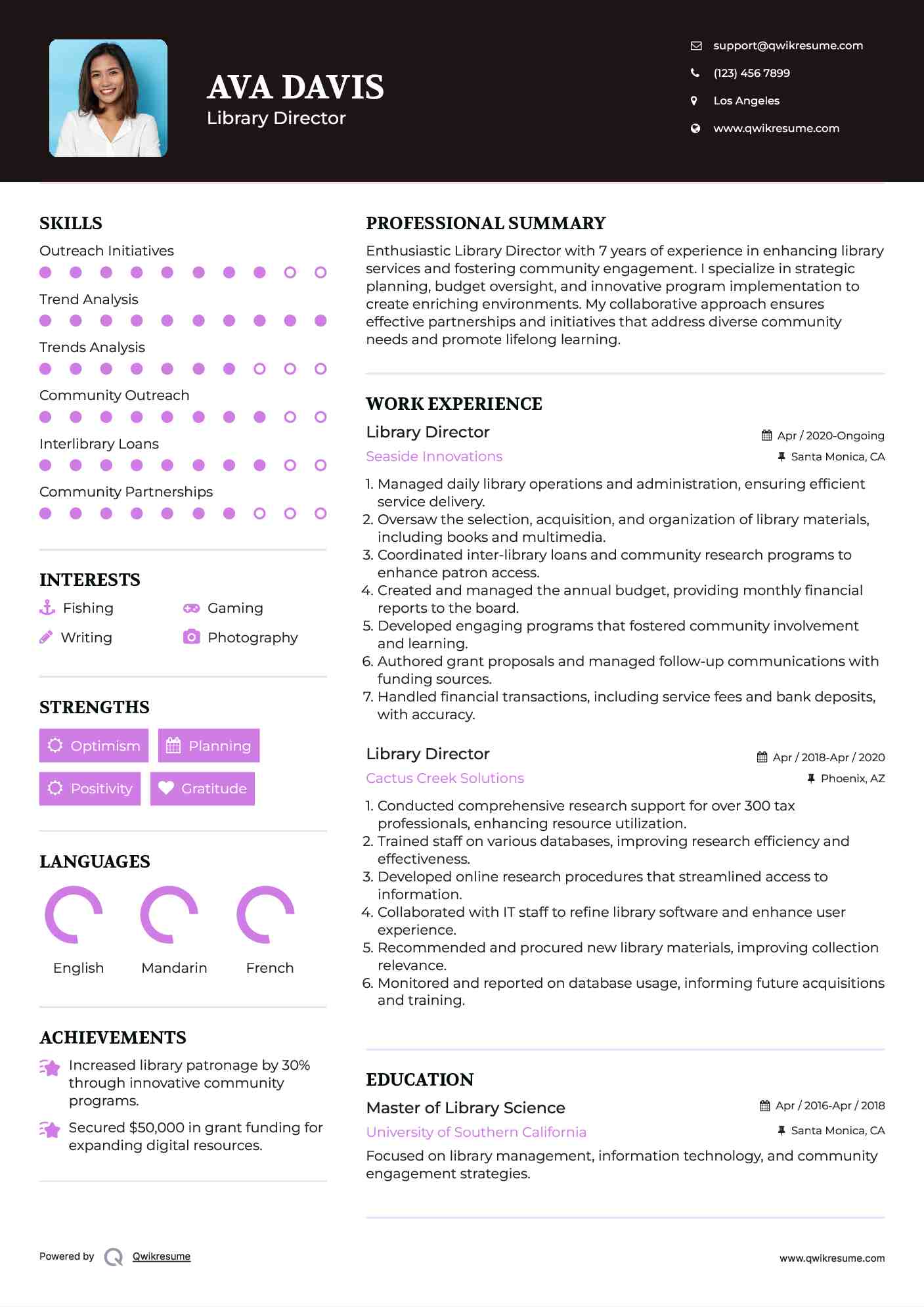 Library Director Resume Format