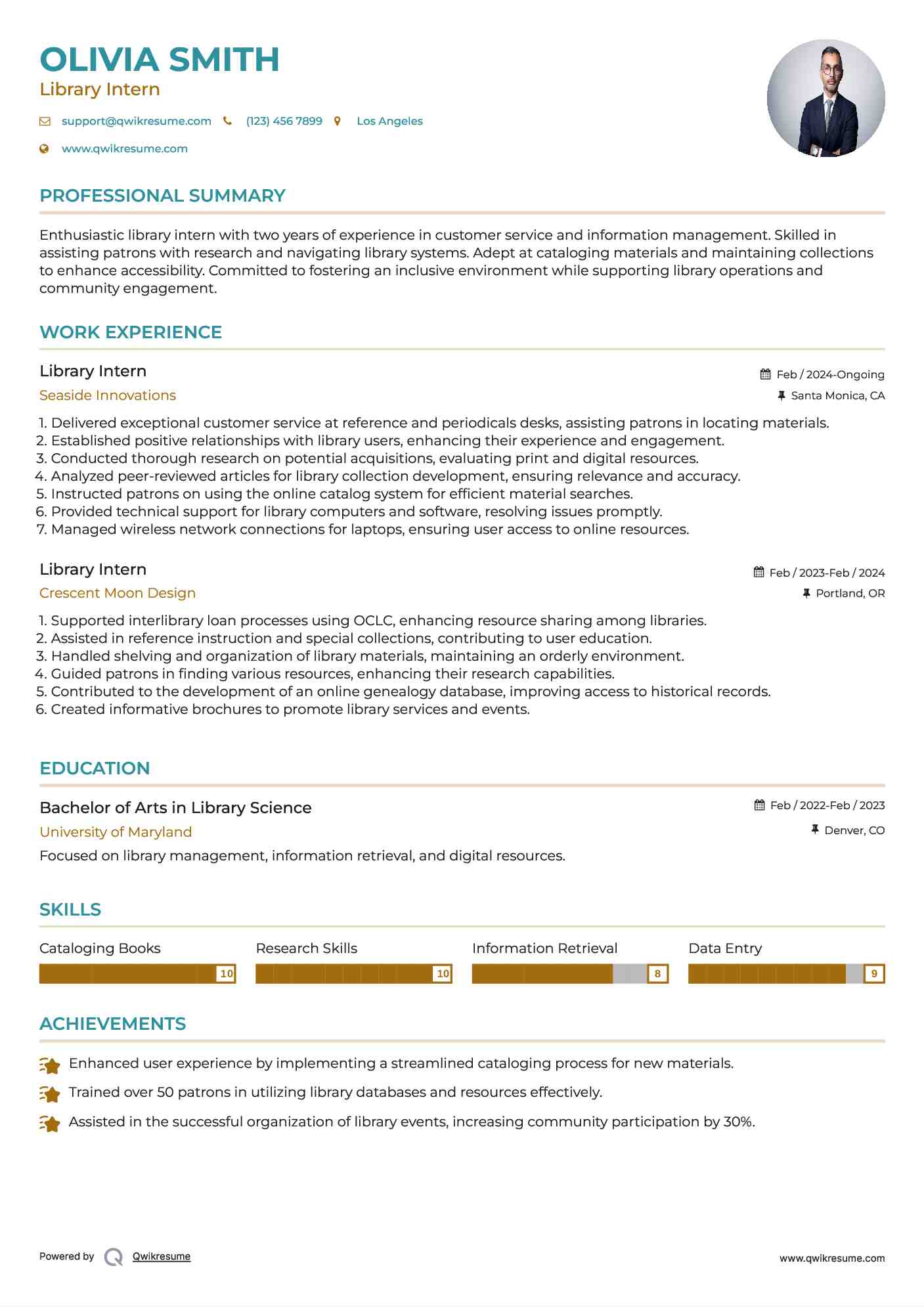 Library Intern Resume Model