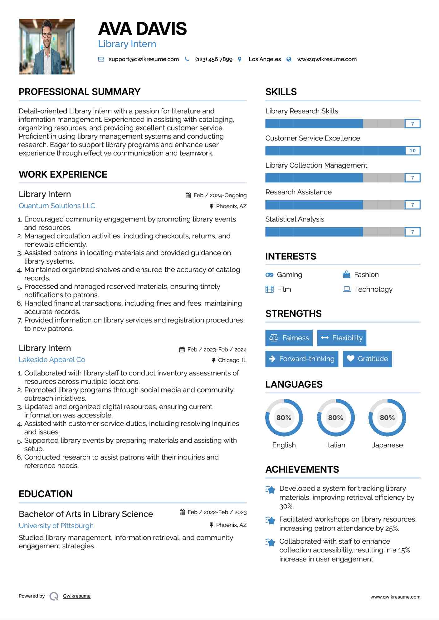 Library Intern Resume Model
