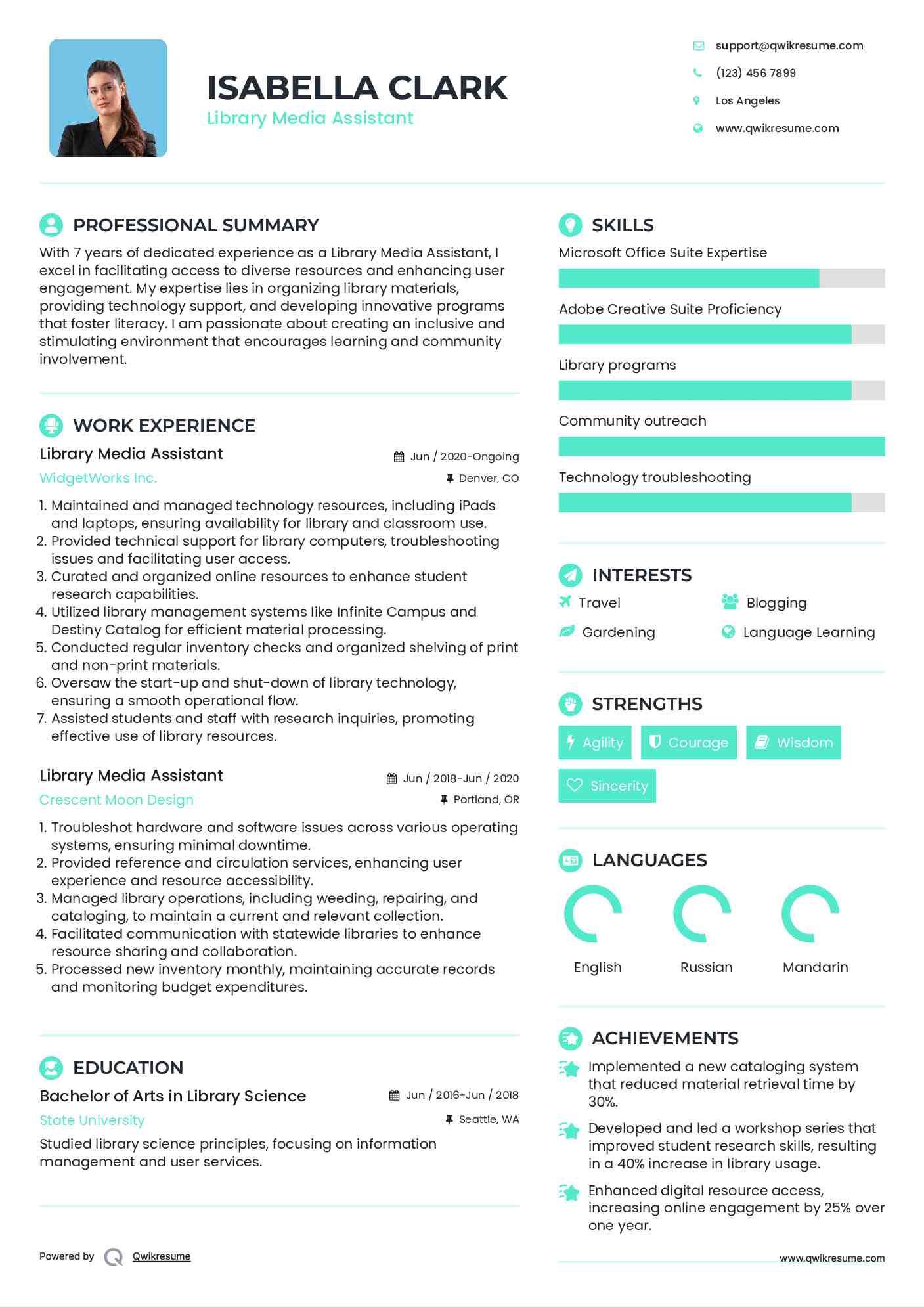 Library Media Assistant Resume Format