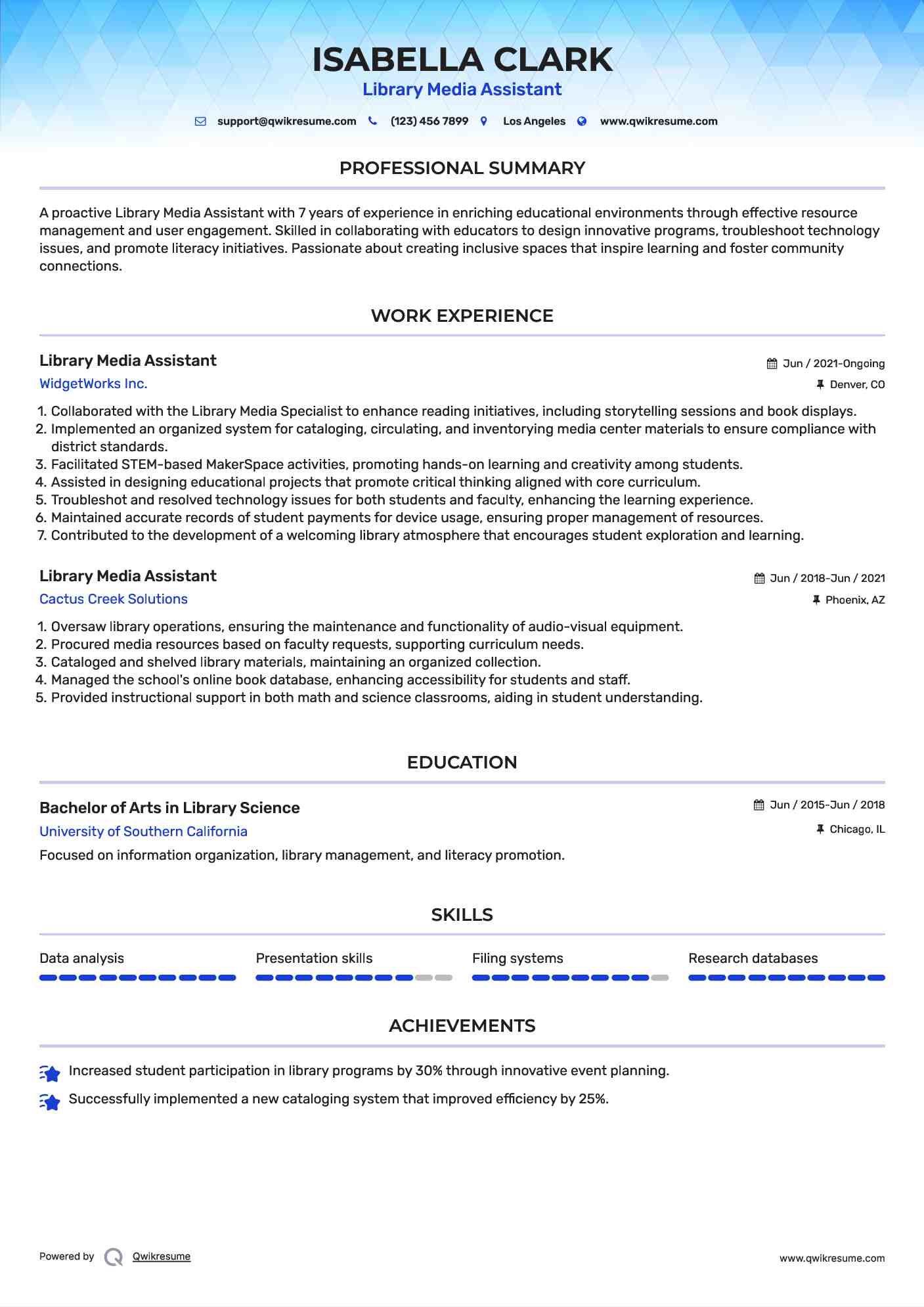 Library Media Assistant Resume Template