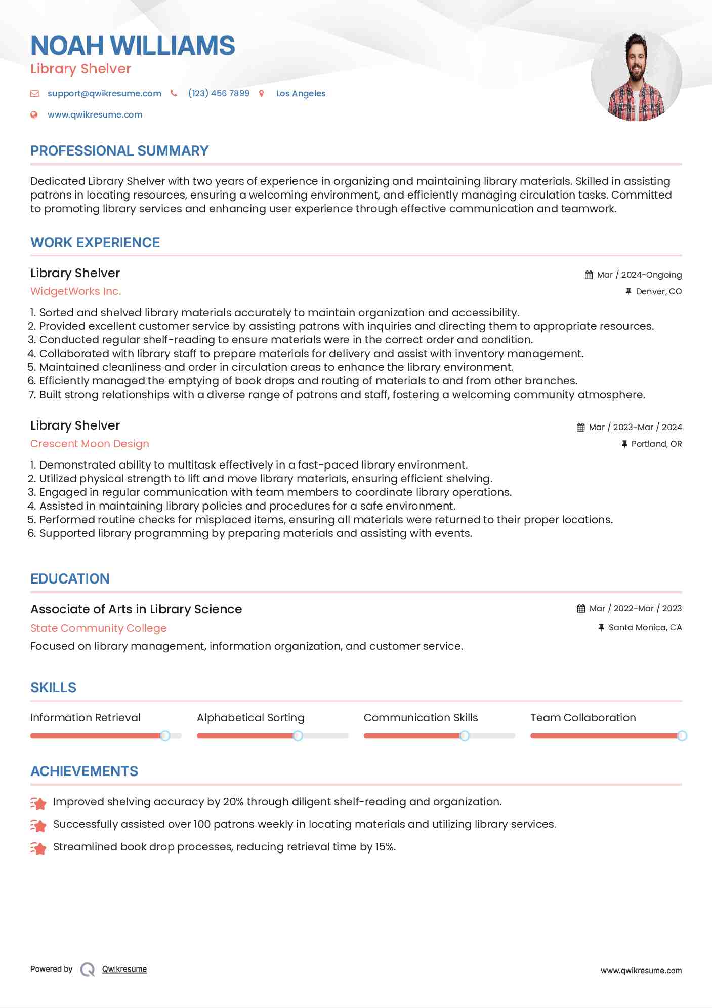 Library Shelver Resume Sample
