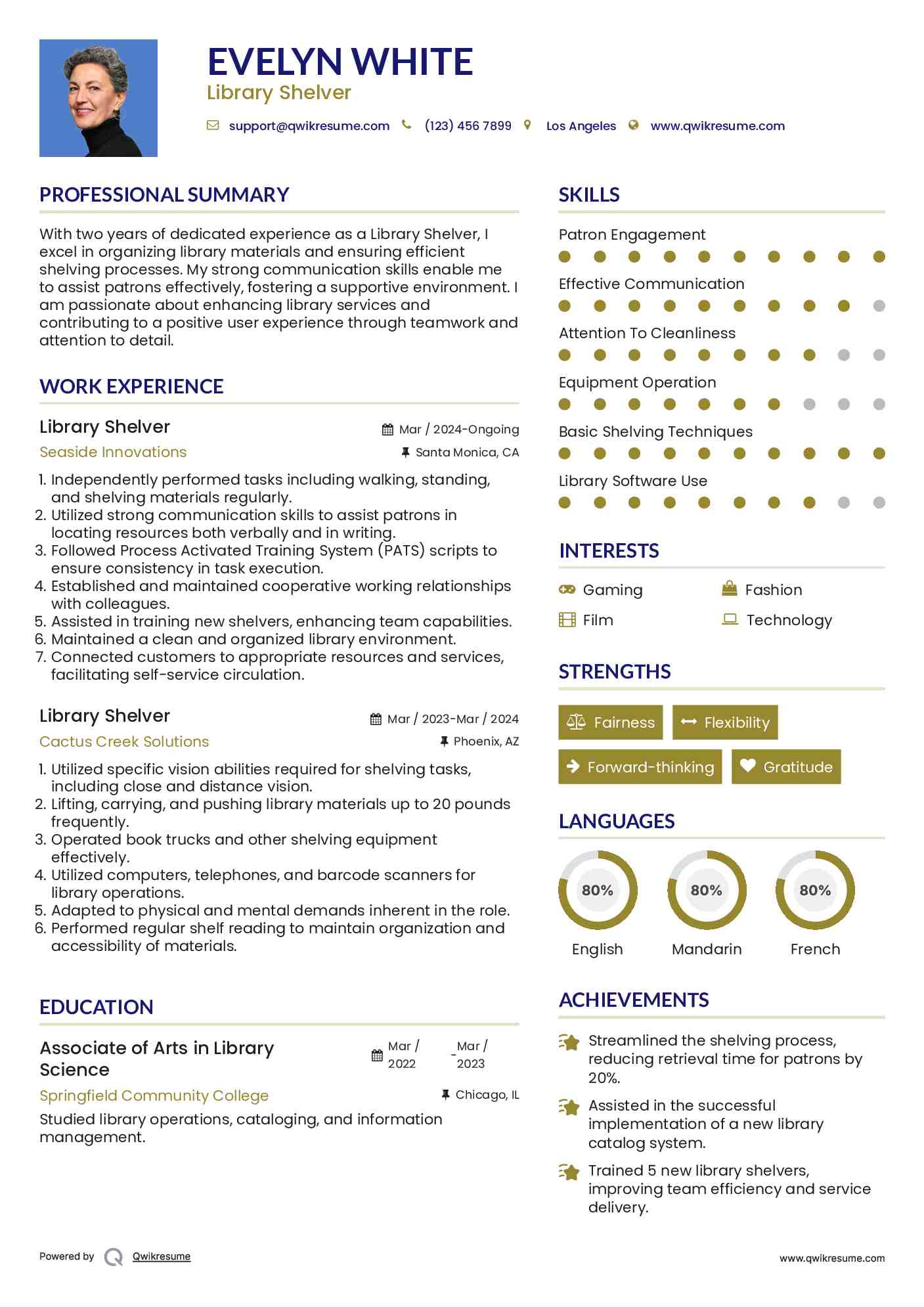 Library Shelver Resume Format