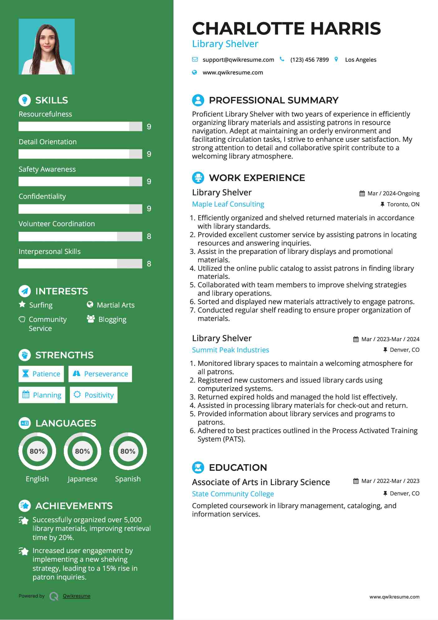 Library Shelver Resume Model