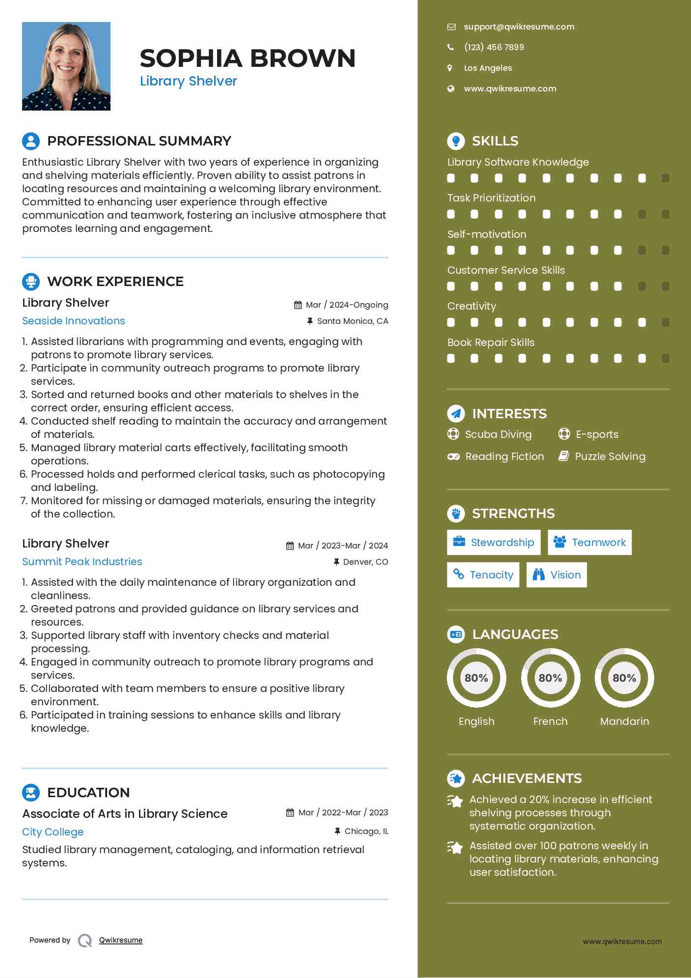 Library Shelver Resume Model