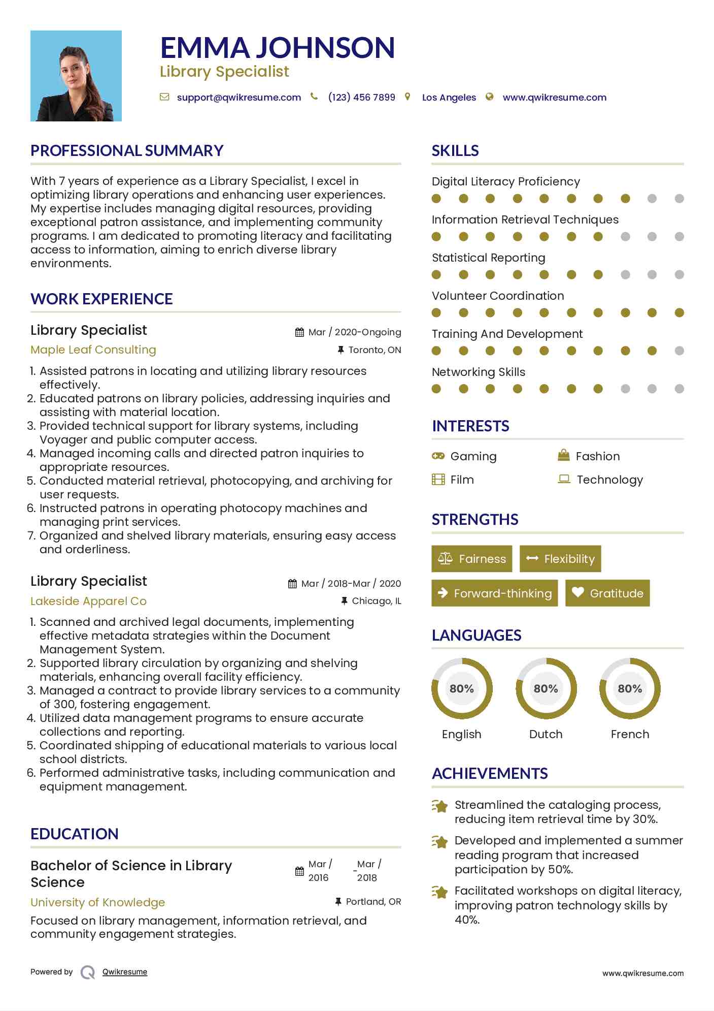 Library Specialist Resume Template