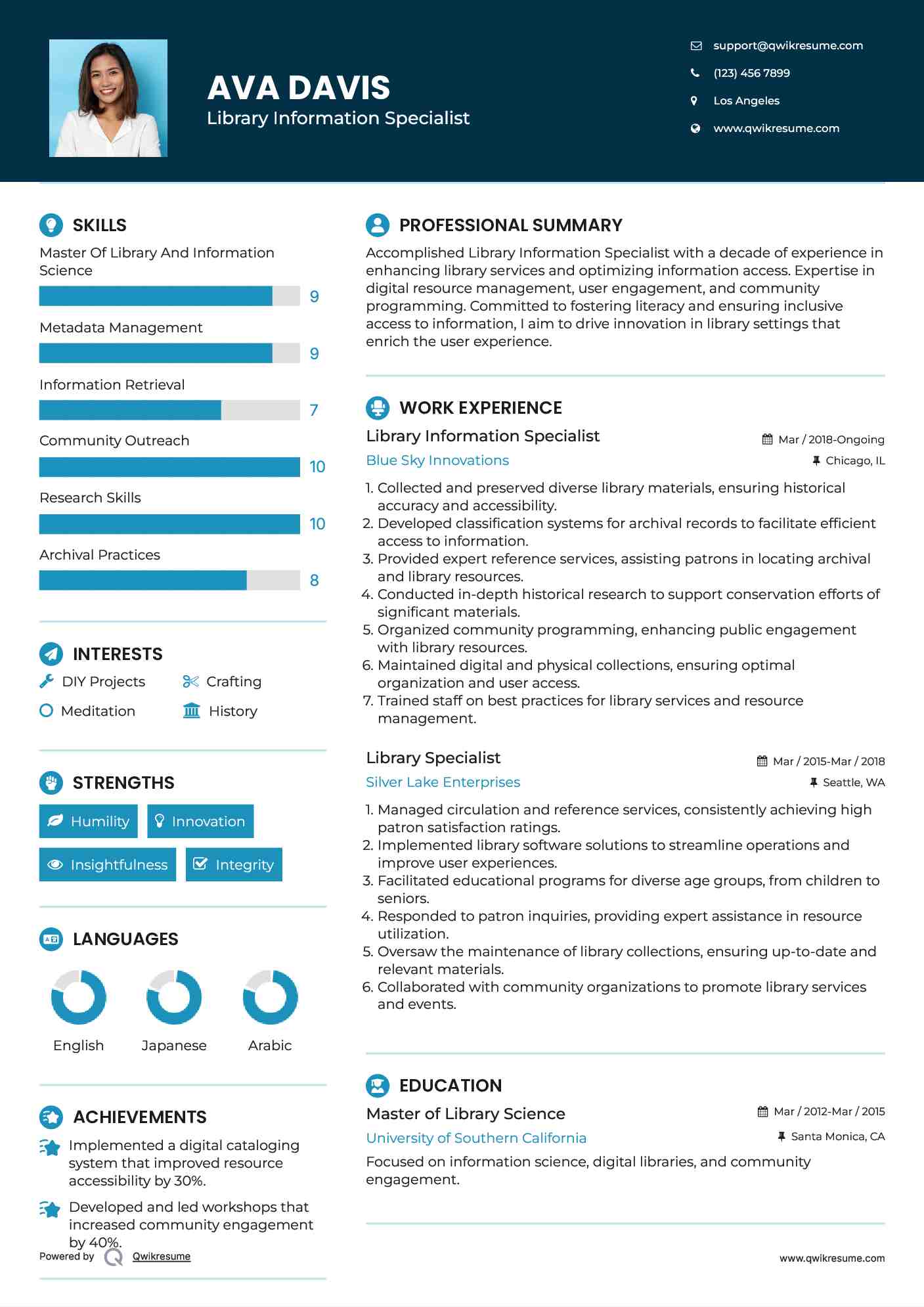 Library Information Specialist Resume Template