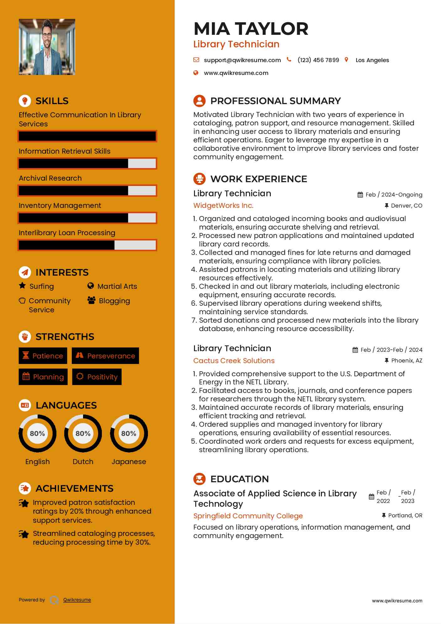 Library Technician Resume Template