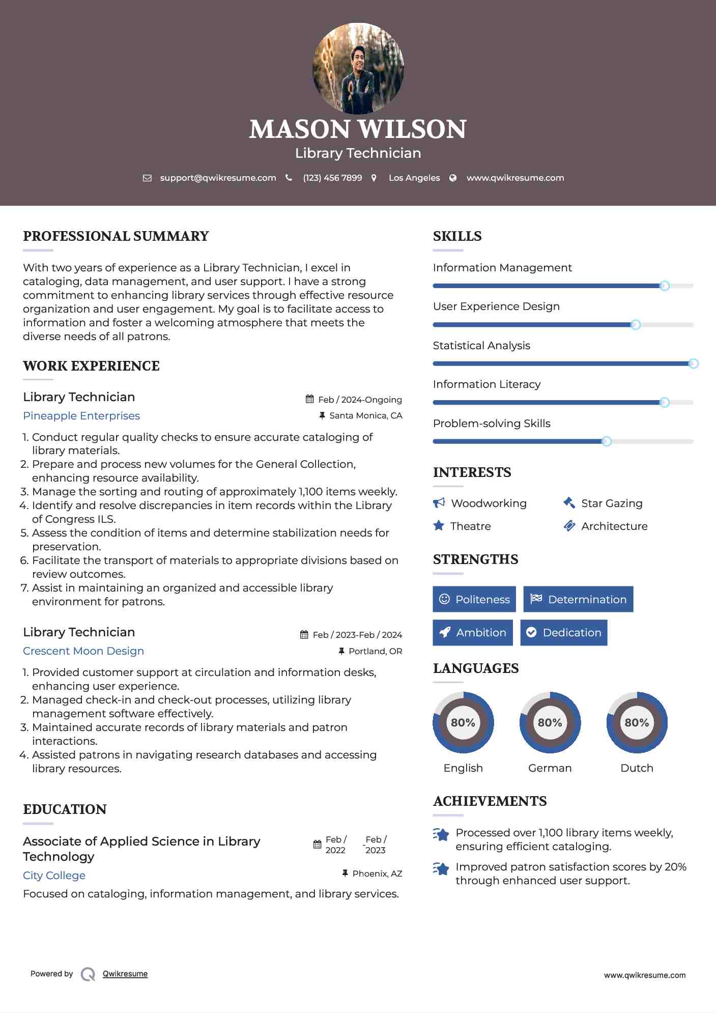 Library Technician Resume Example