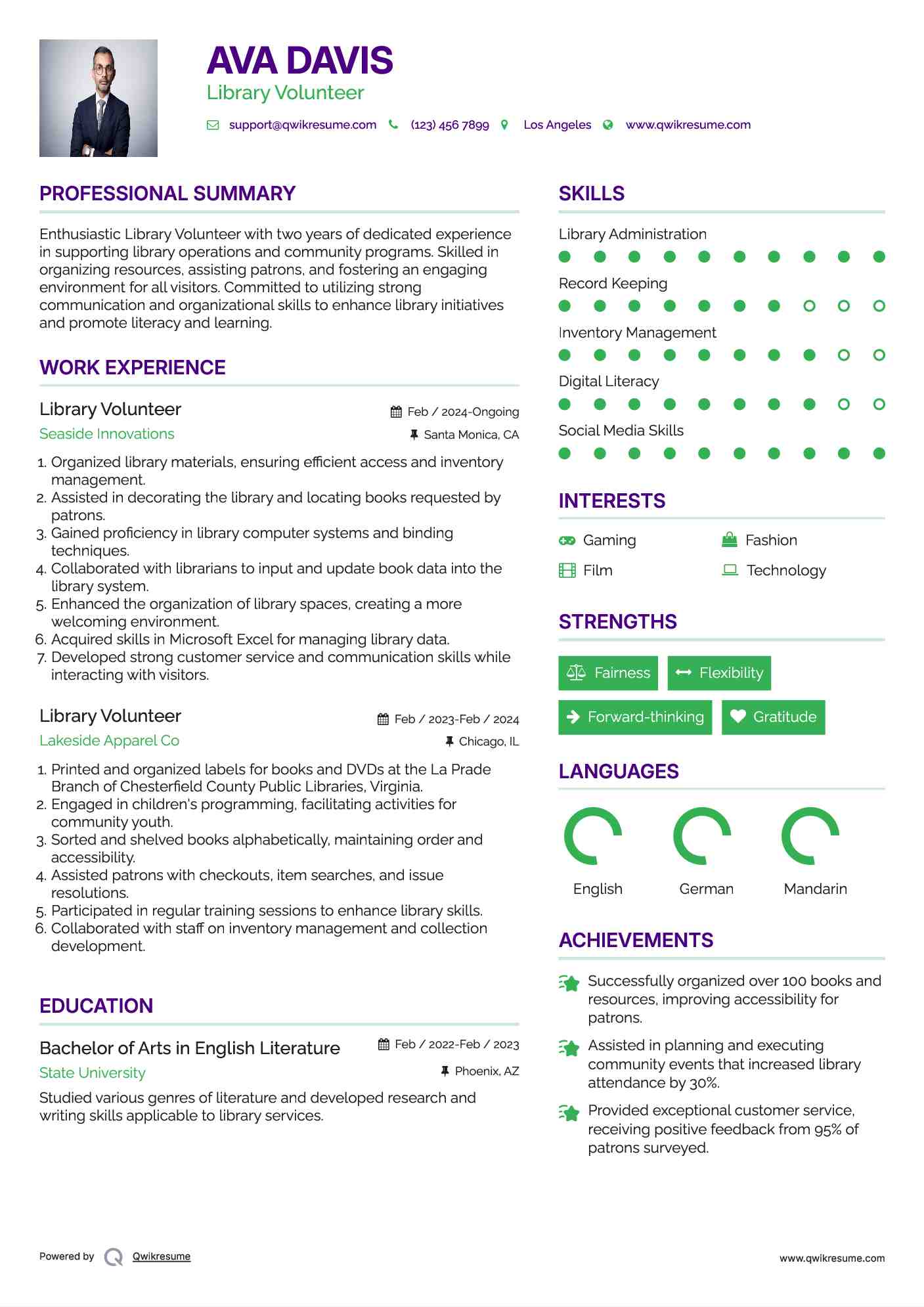 Library Volunteer Resume Template