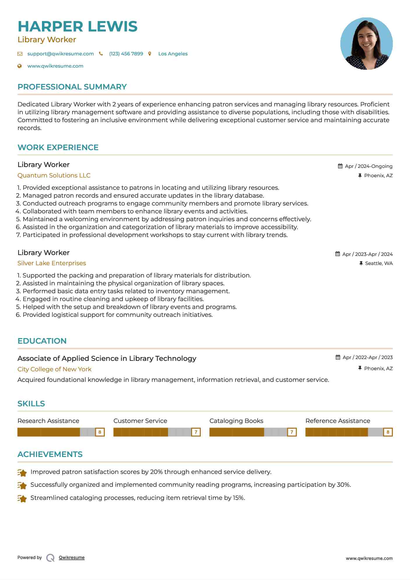 Library Worker Resume Model