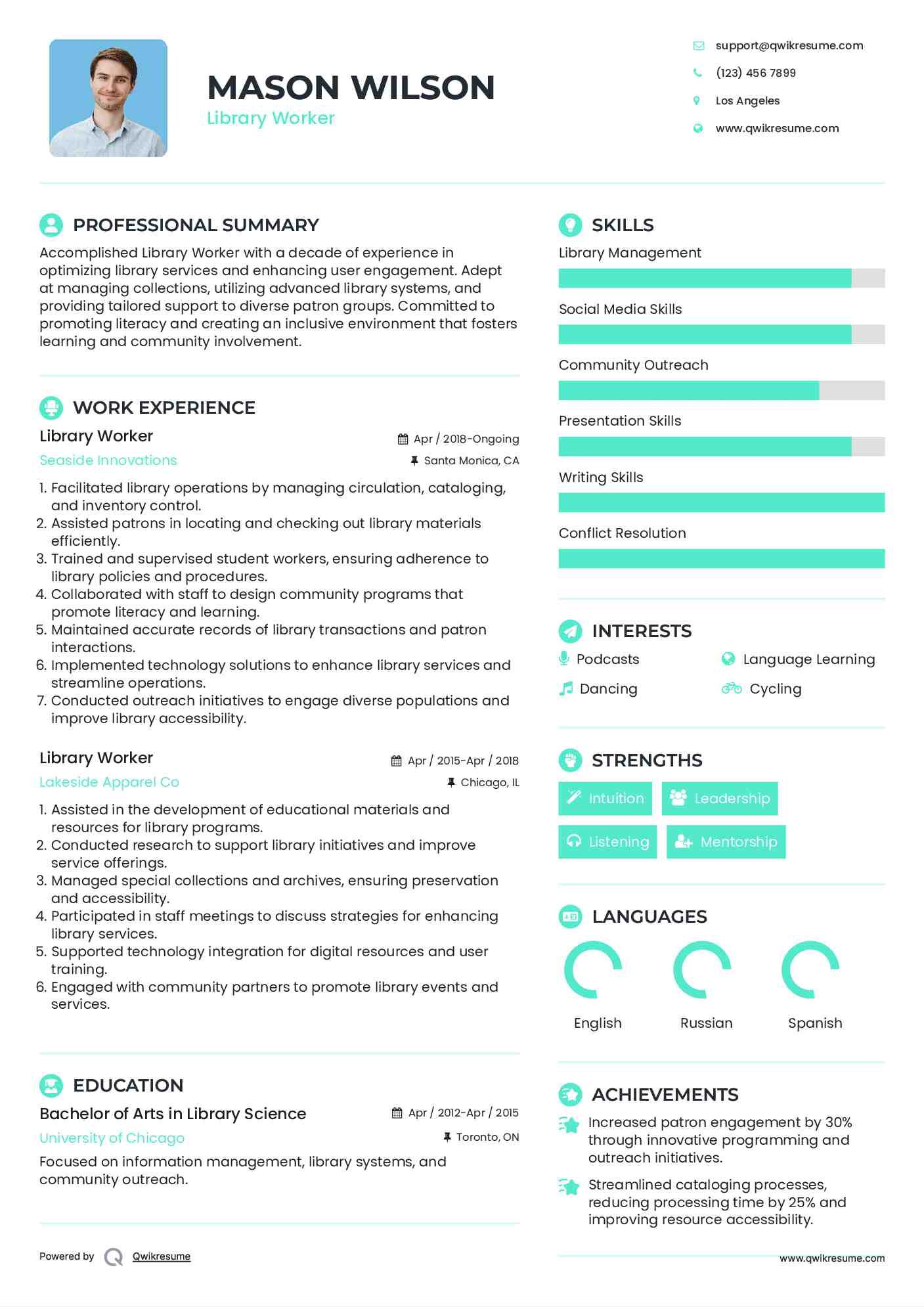 Library Worker Resume Sample