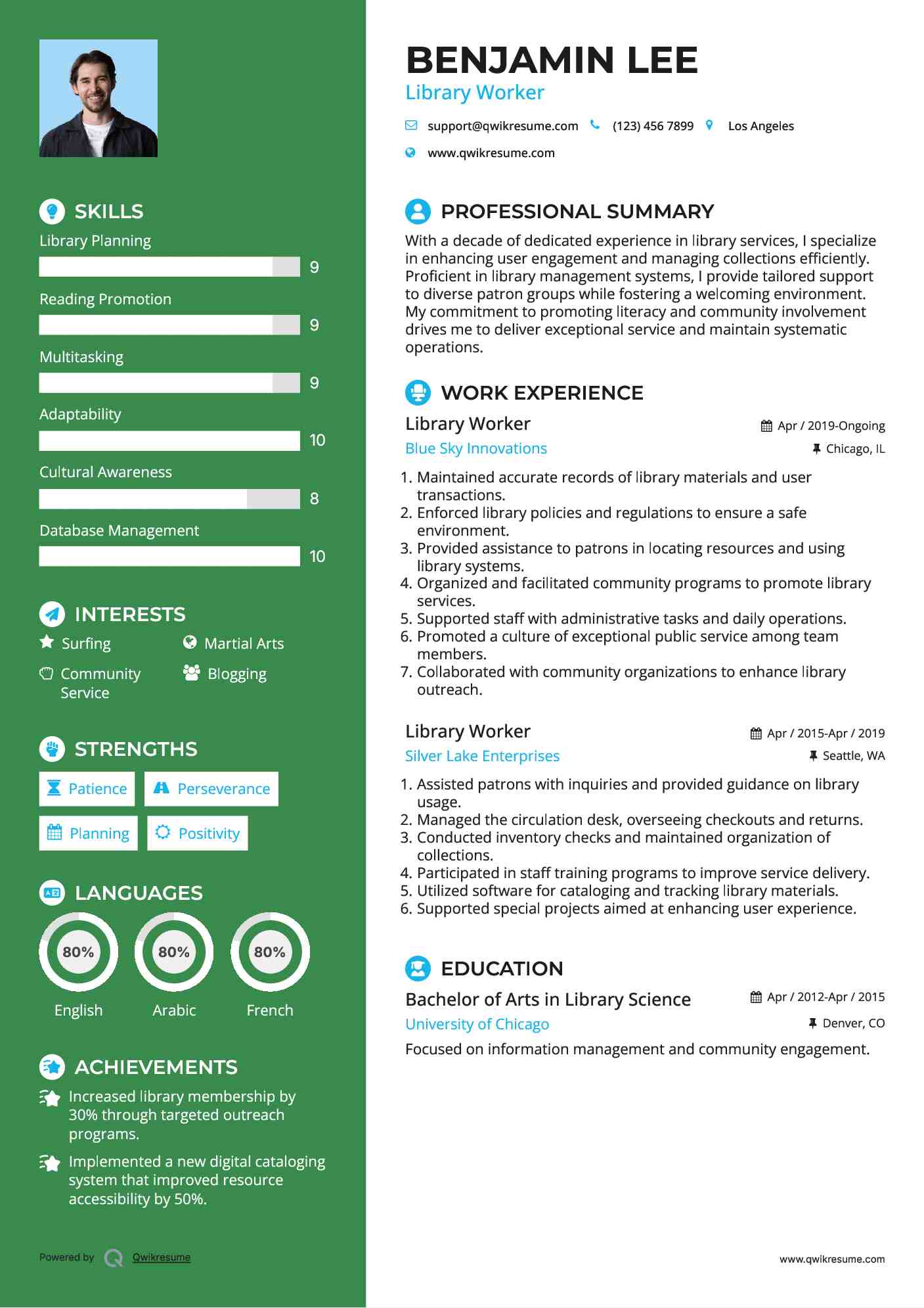 Library Worker Resume Example