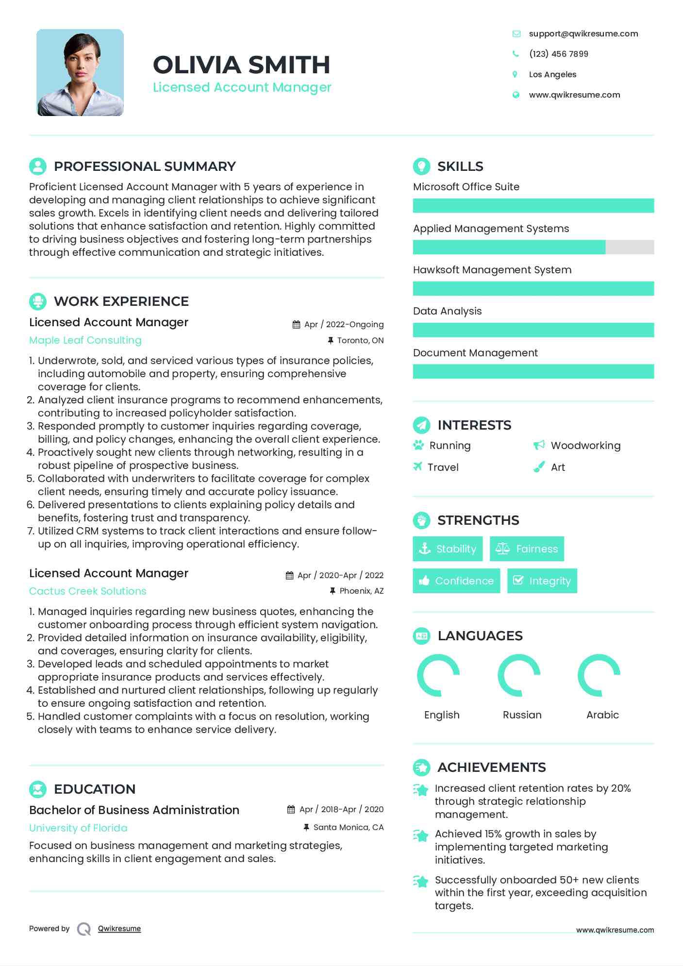 Licensed Account Manager Resume Example
