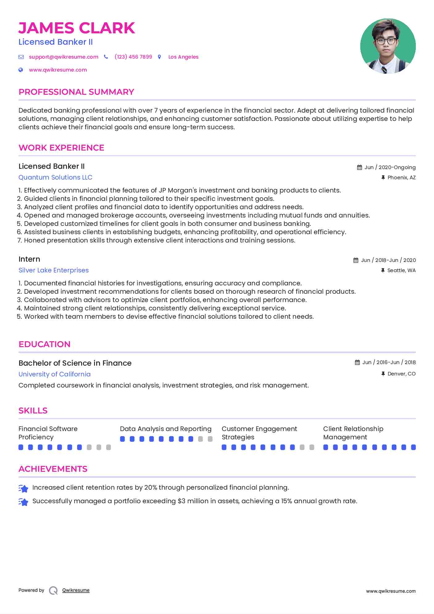 Licensed Banker II Resume Example