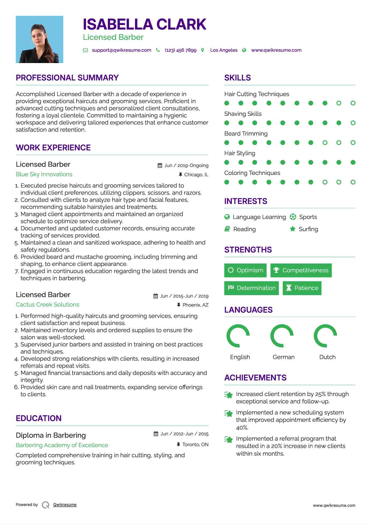 Licensed Barber Resume Sample