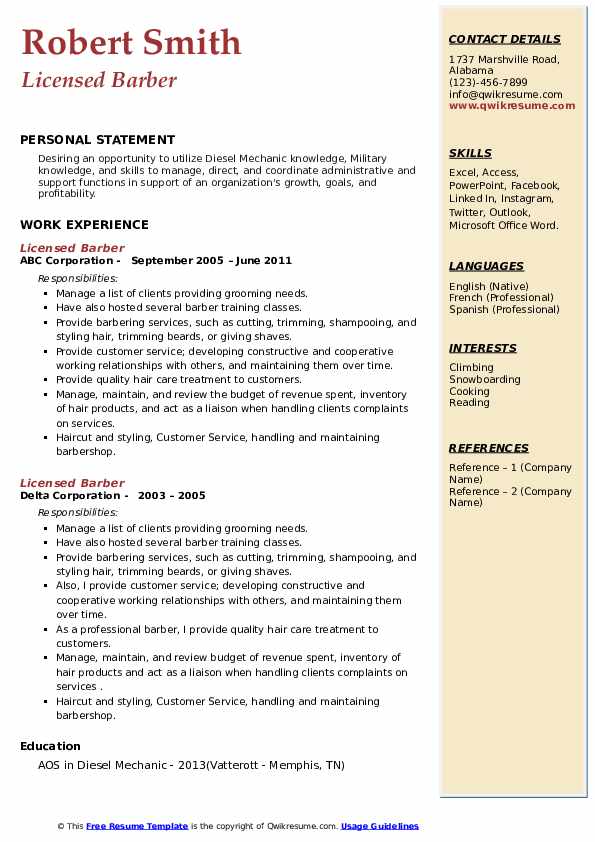 Licensed Barber Resume Samples - Licensed Barber 1630429806 Pdf 