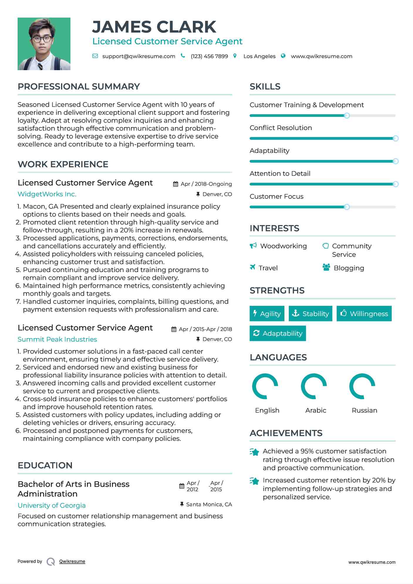 Licensed Customer Service Agent Resume Template