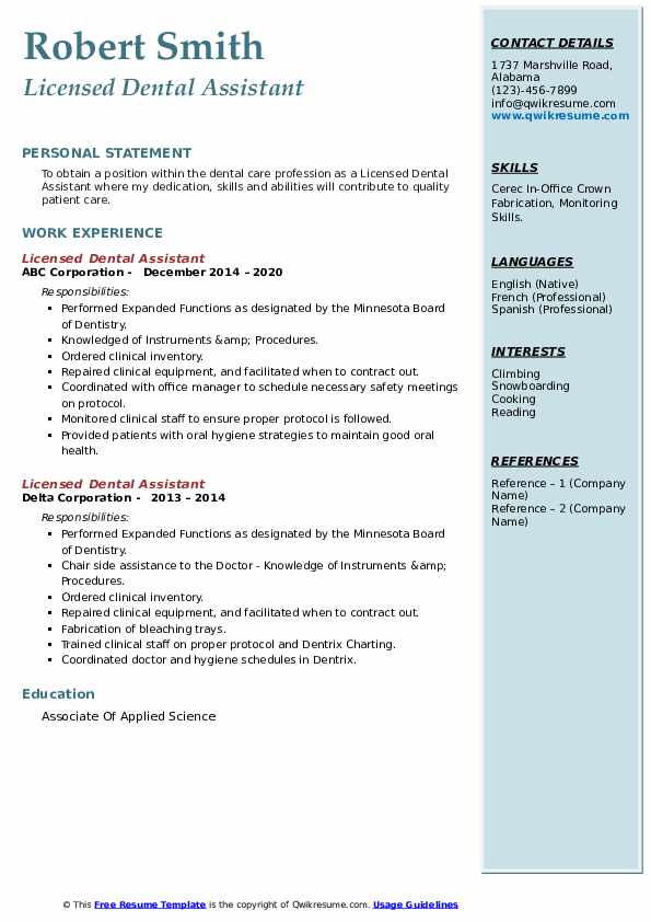Licensed Dental Assistant Resume - Licensed Dental Assistant 1630474783 Pdf 