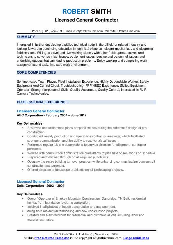 Licensed General Contractor Resume - Licensed General Contractor 1629718081 Pdf 