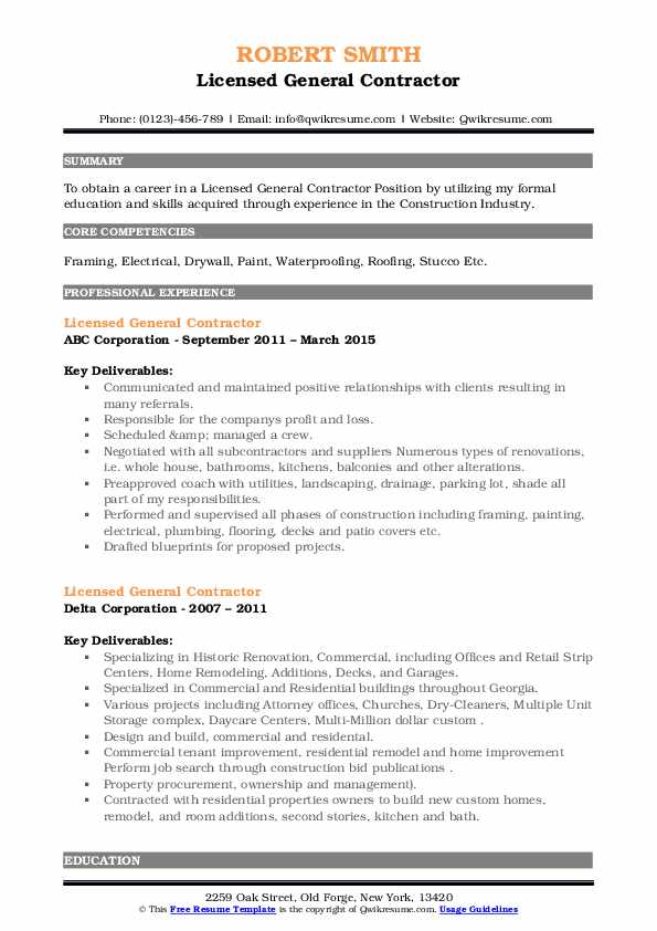 Licensed General Contractor Resume - Licensed General Contractor 1629718891 Pdf 