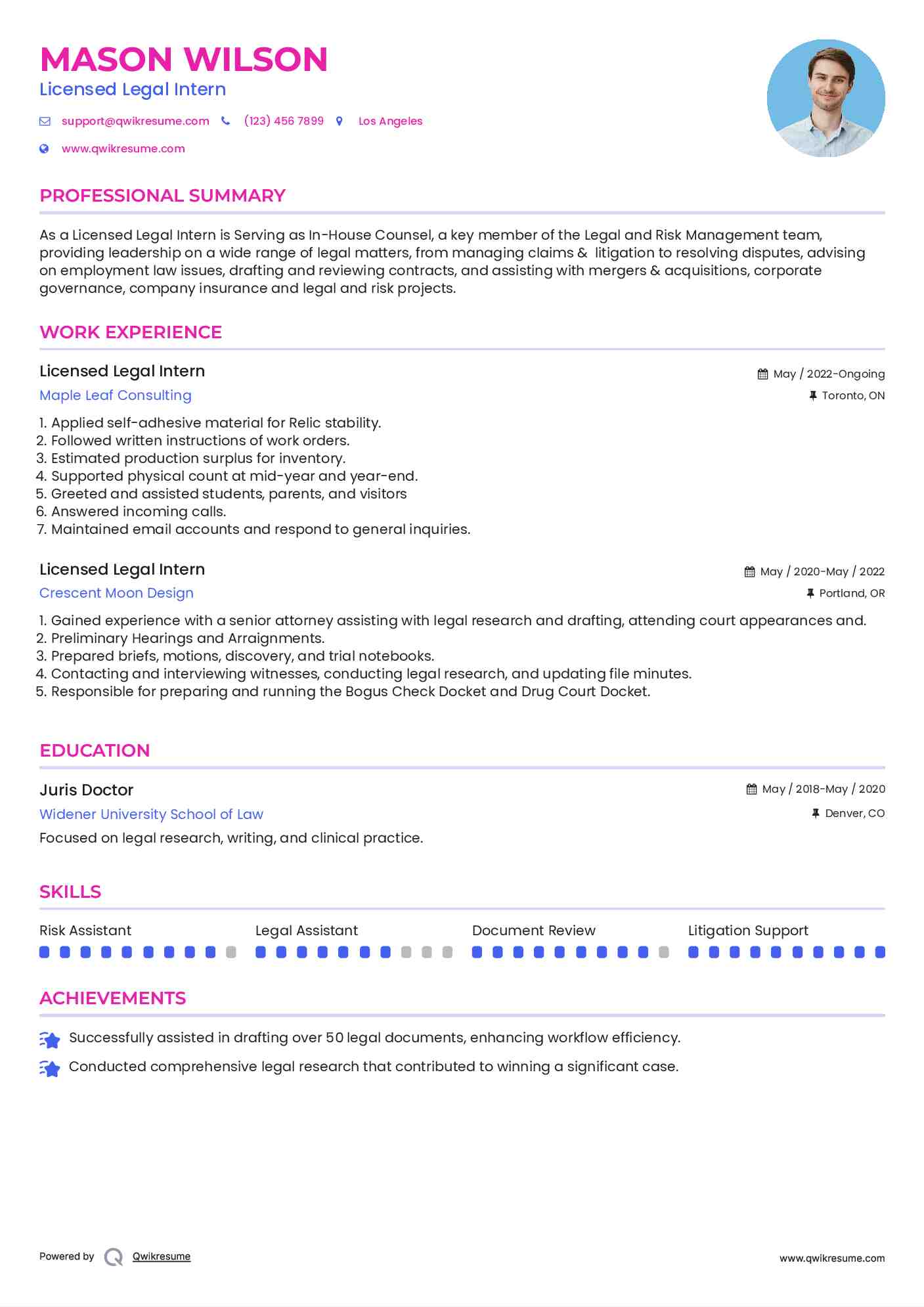 Licensed Legal Intern Resume Template