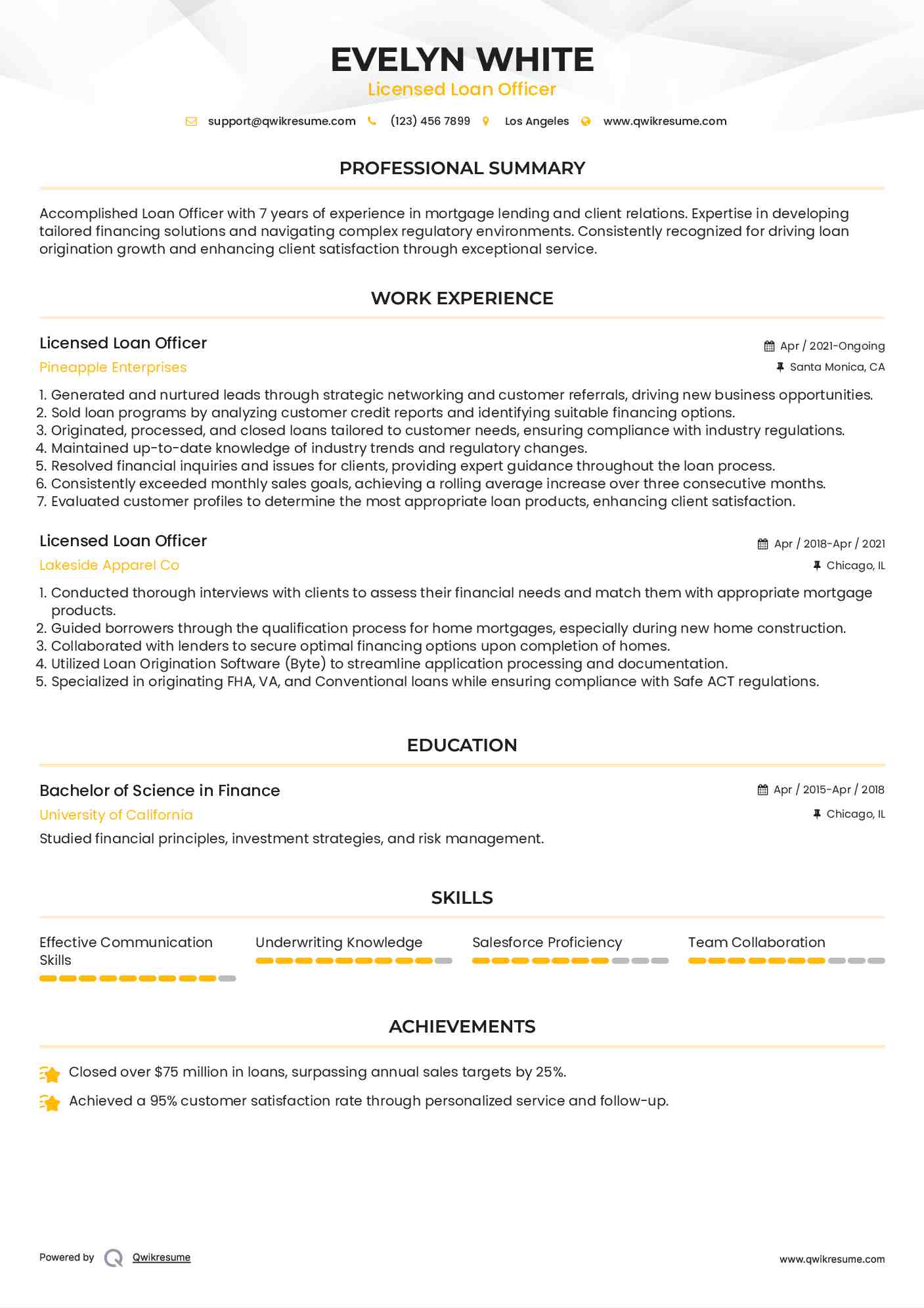 Licensed Loan Officer Resume Format