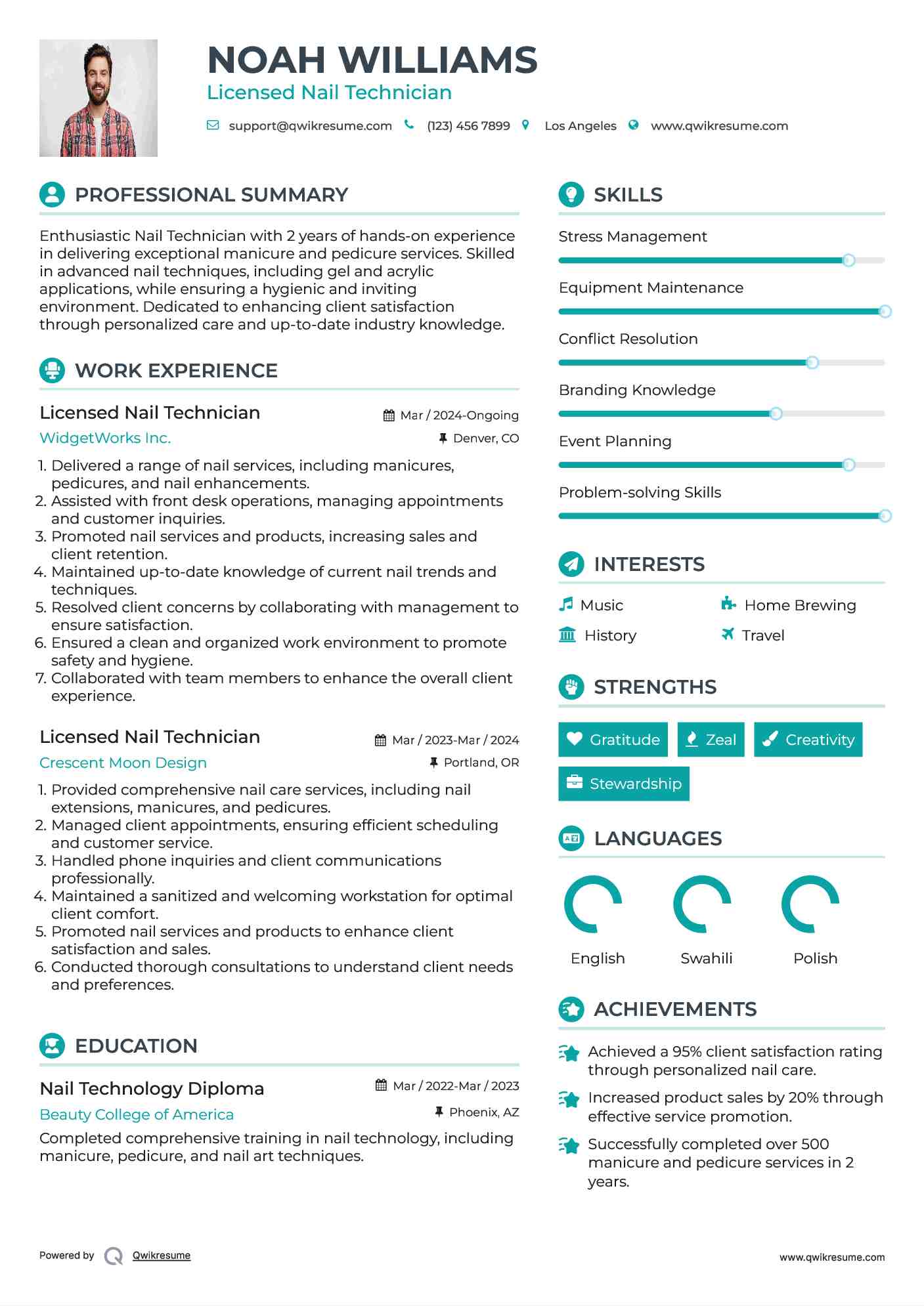 Licensed Nail Technician Resume Sample
