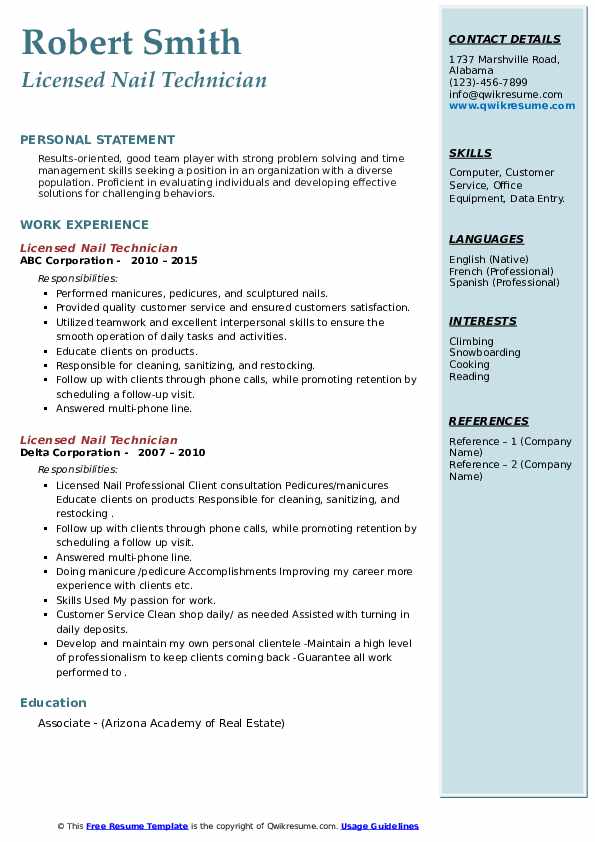 Licensed Nail Technician Resume - Licensed Nail Technician 1612882210 Pdf