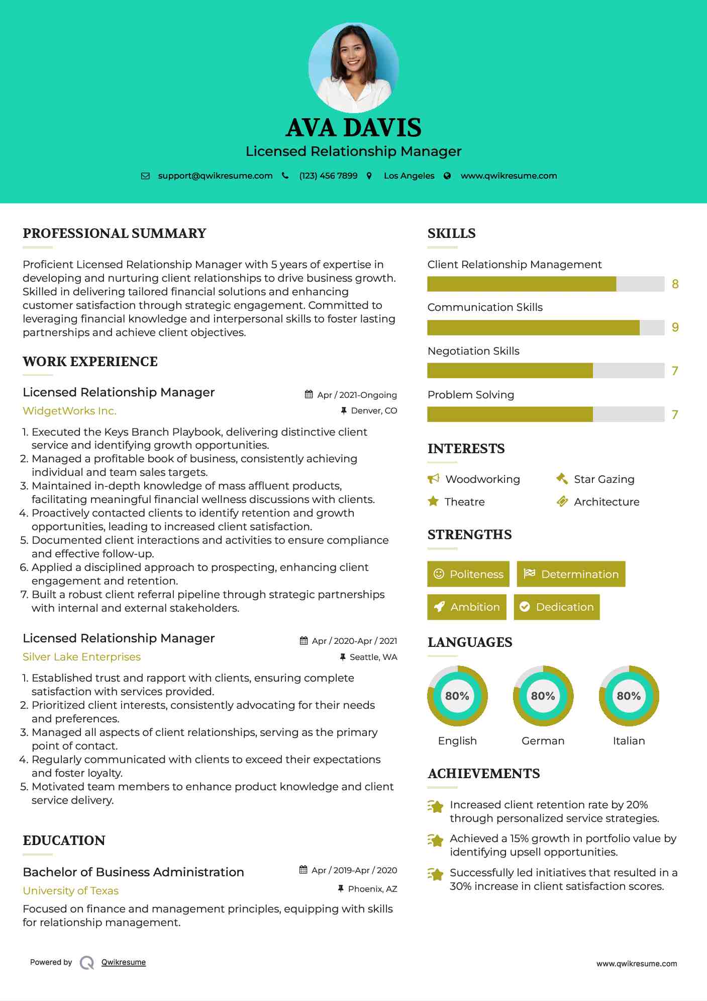 Licensed Relationship Manager Resume Template