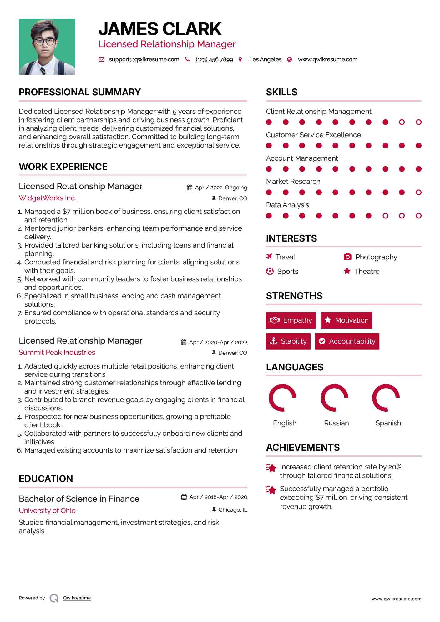 Licensed Relationship Manager Resume Template