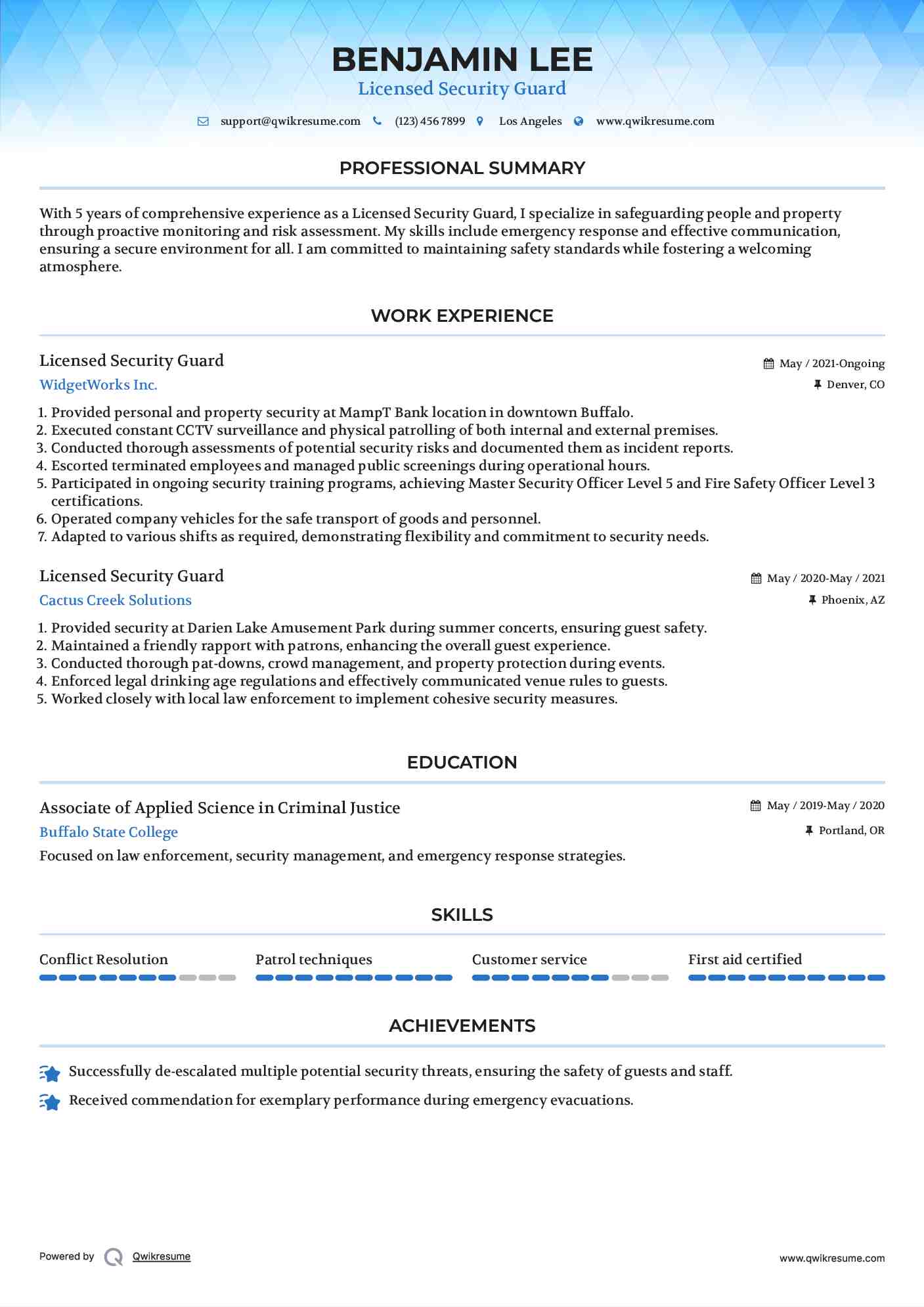 Licensed Security Guard Resume Format