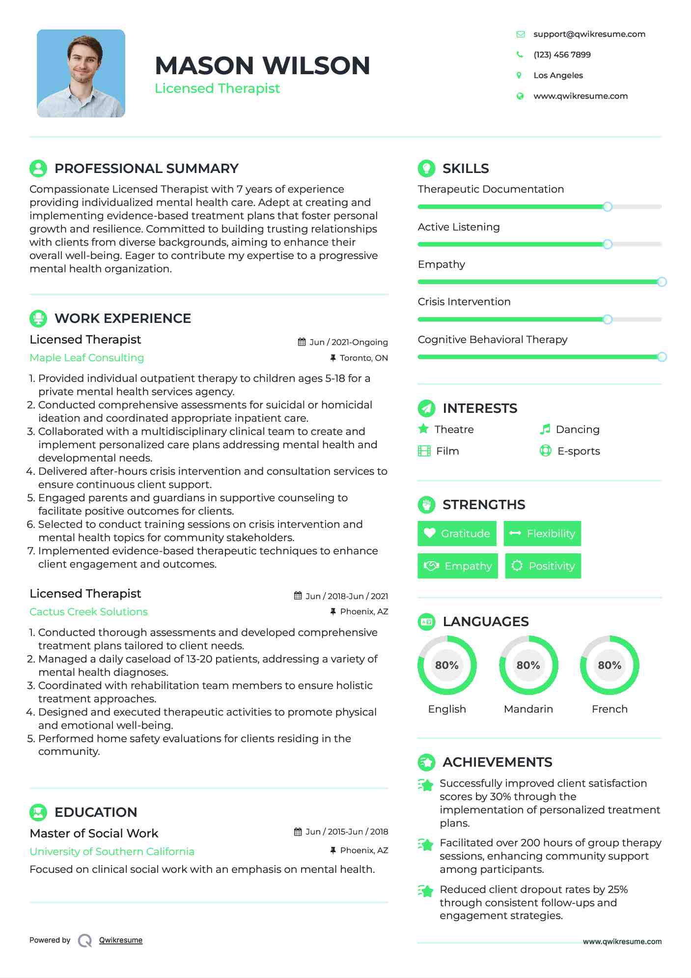 Licensed Therapist Resume Format