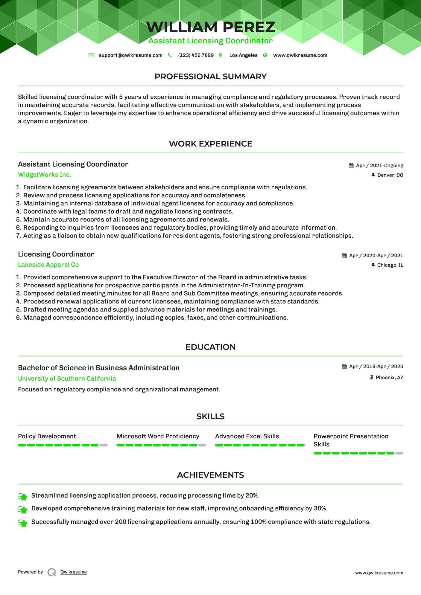 Assistant Licensing Coordinator Resume Format