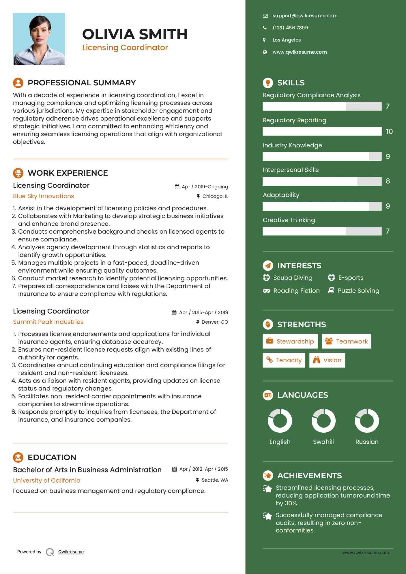 Licensing Coordinator Resume Template
