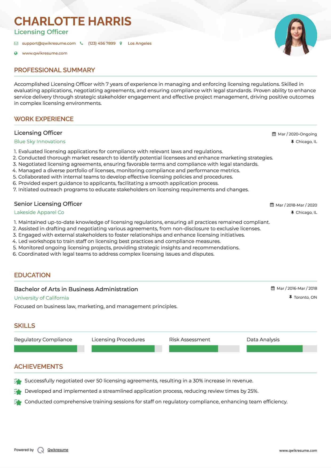 Licensing Officer Resume Example