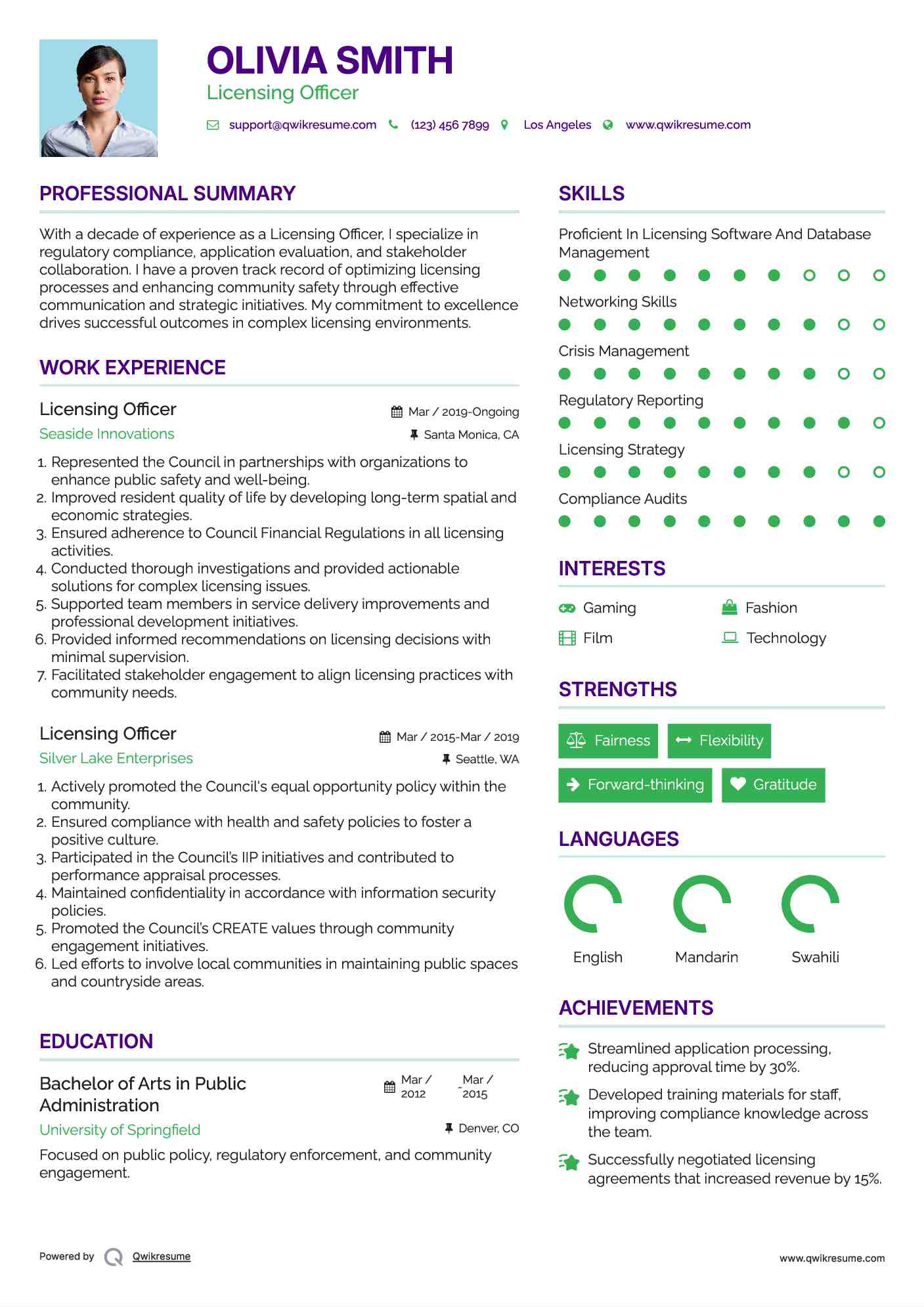 Licensing Officer Resume Example