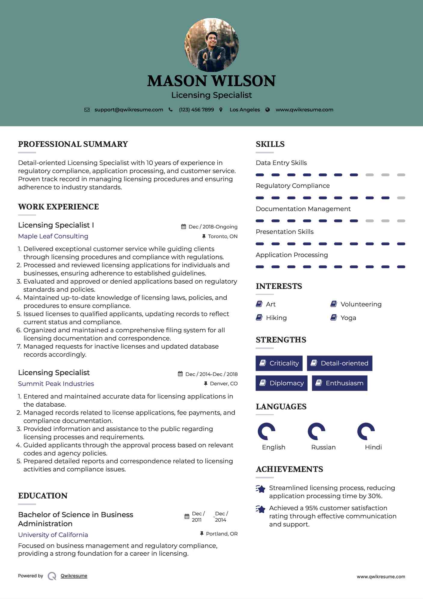 Licensing Specialist I Resume Format