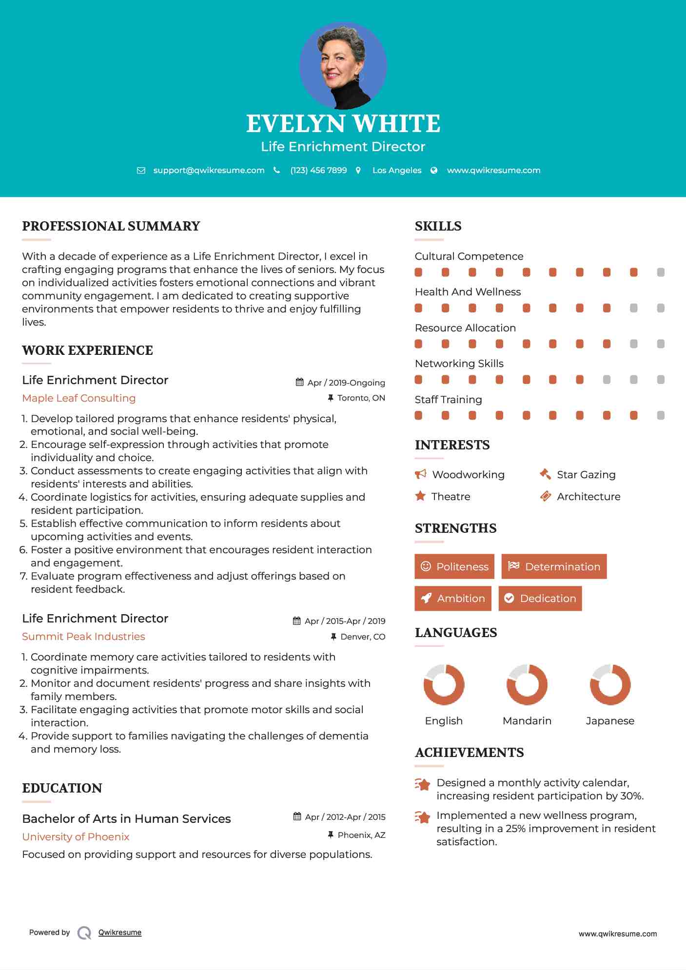 Life Enrichment Director Resume Template