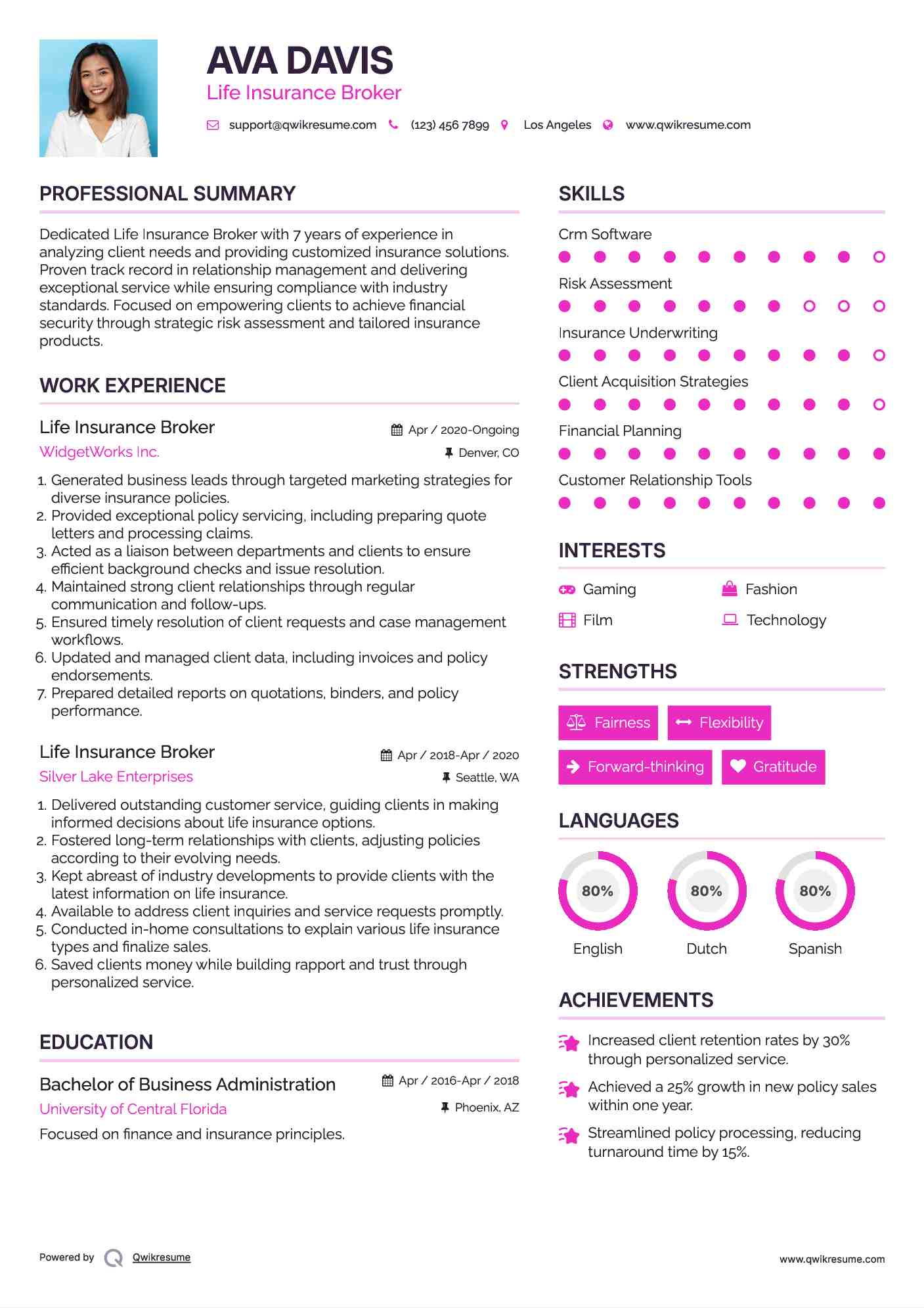 Life Insurance Broker Resume Format