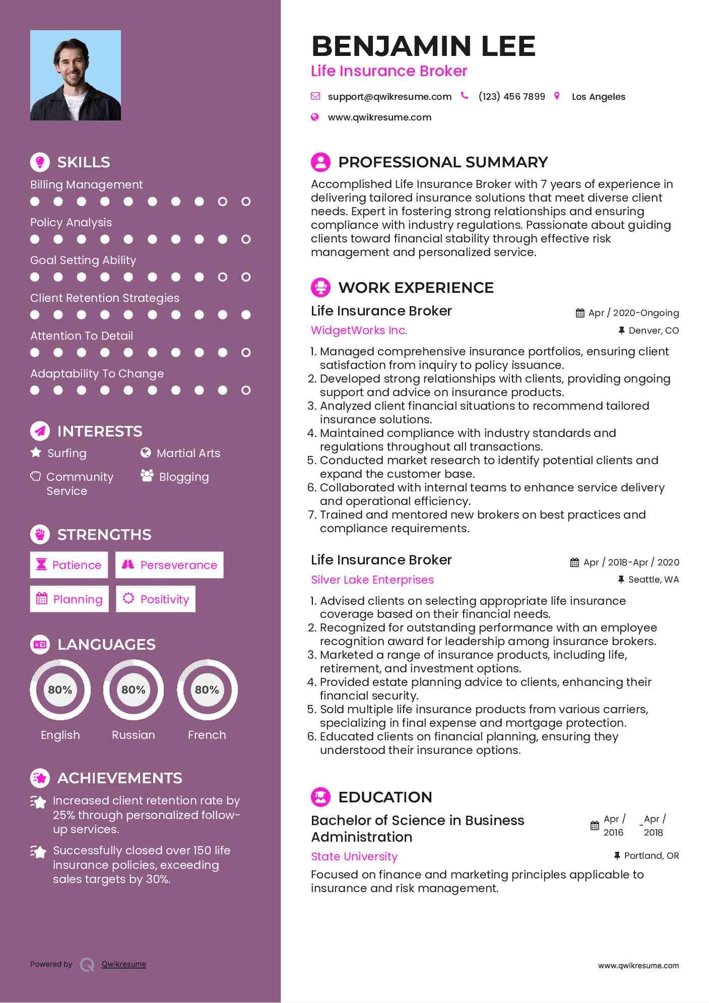 Life Insurance Broker Resume Example