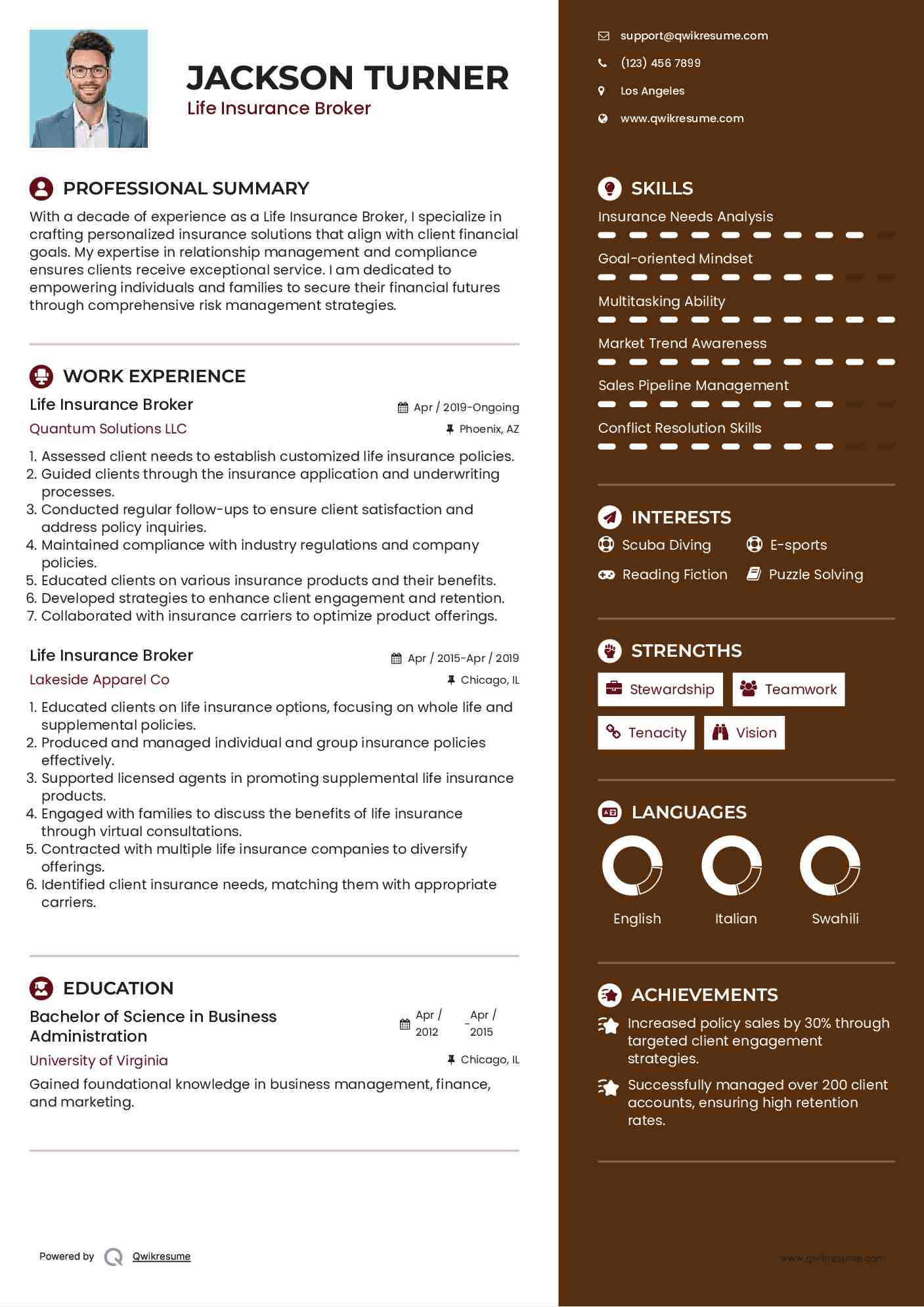 Life Insurance Broker Resume Format