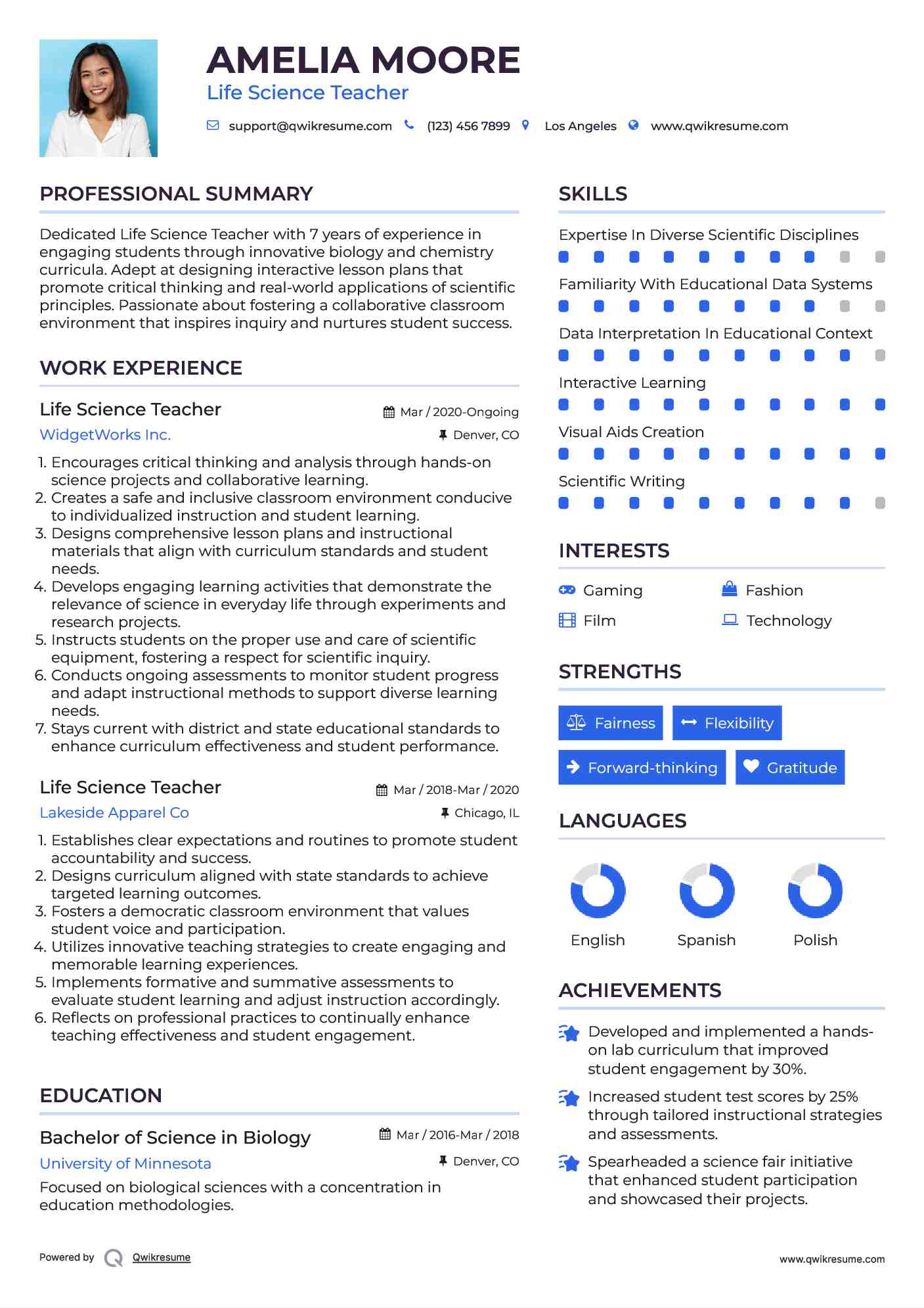 Life Science Teacher Resume Format